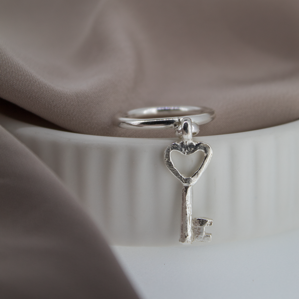 Key to My Heart Dangle Ring in Sterling Silver