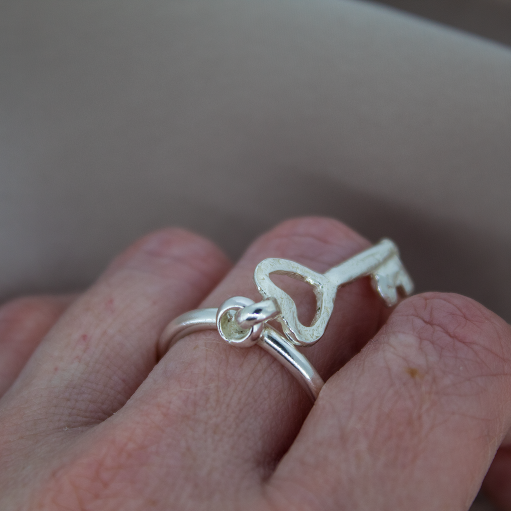 Key to My Heart Dangle Ring in Sterling Silver