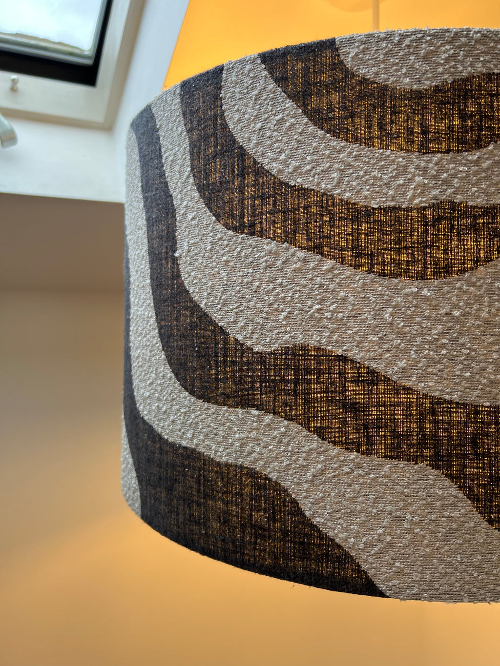 Black Wiggle drum lampshade /ceiling shade with a white lining