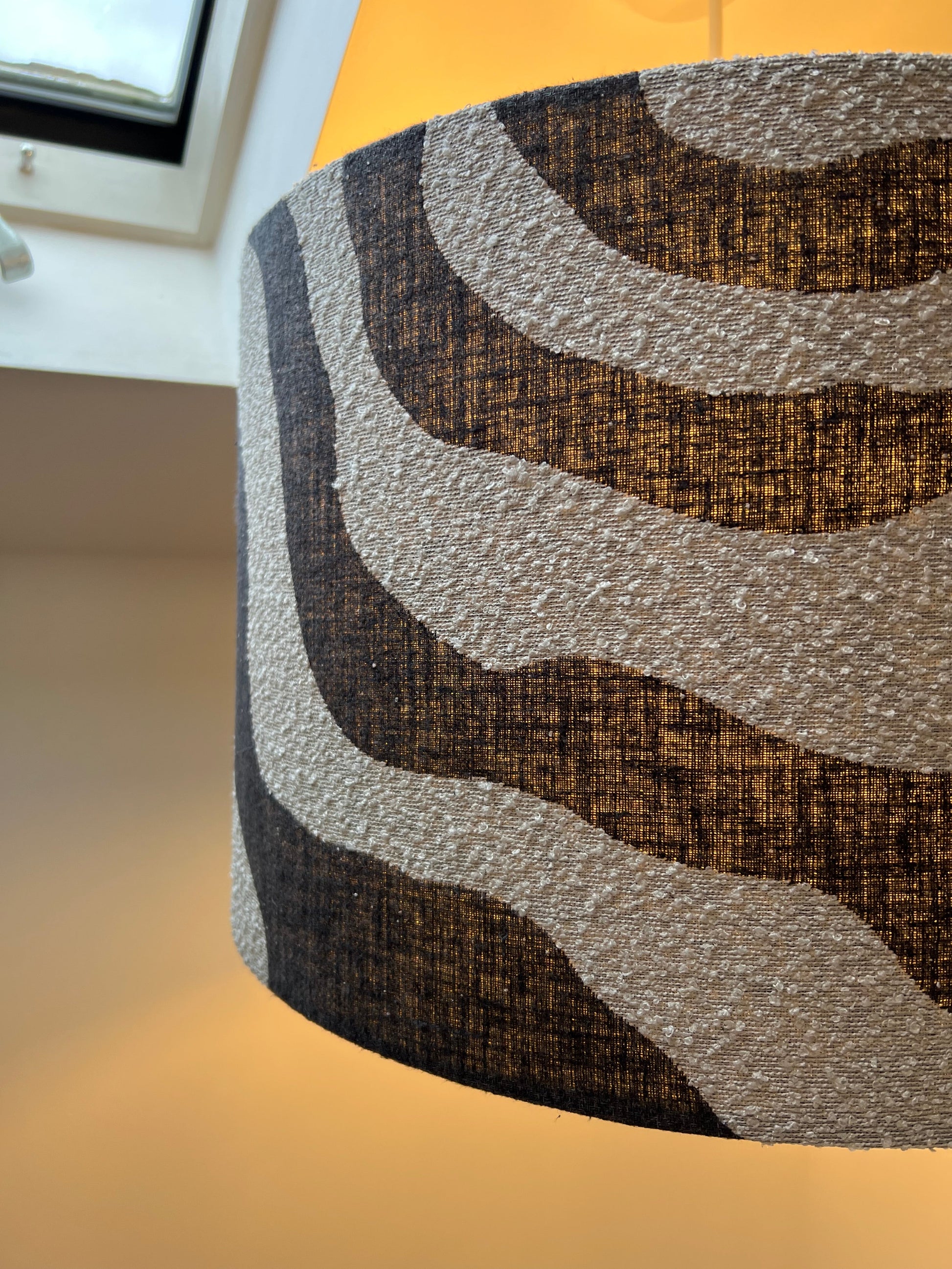 Black Wiggle drum lampshade /ceiling shade with a white lining
