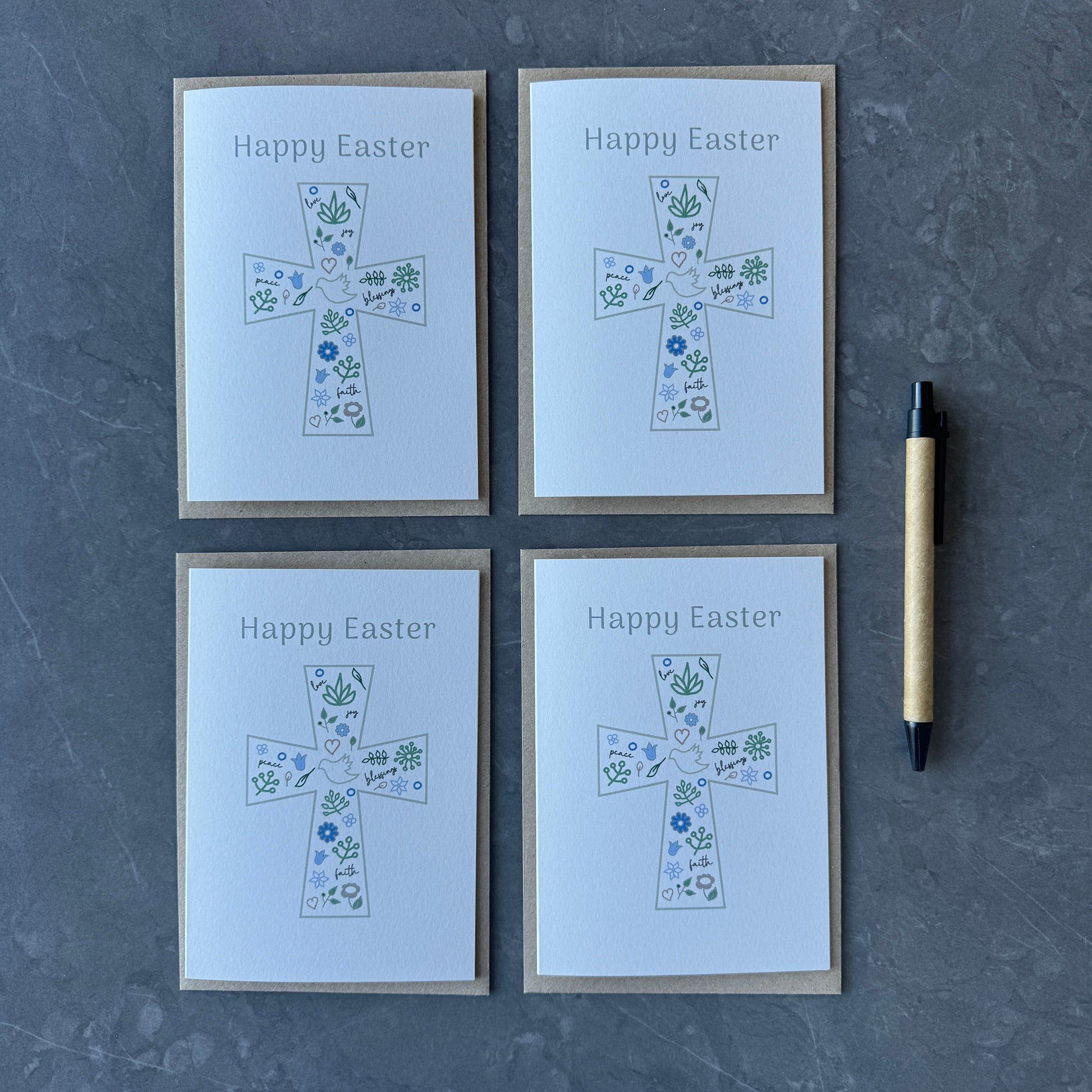 Set of 4 Easter Cards with Crucifix Illustration