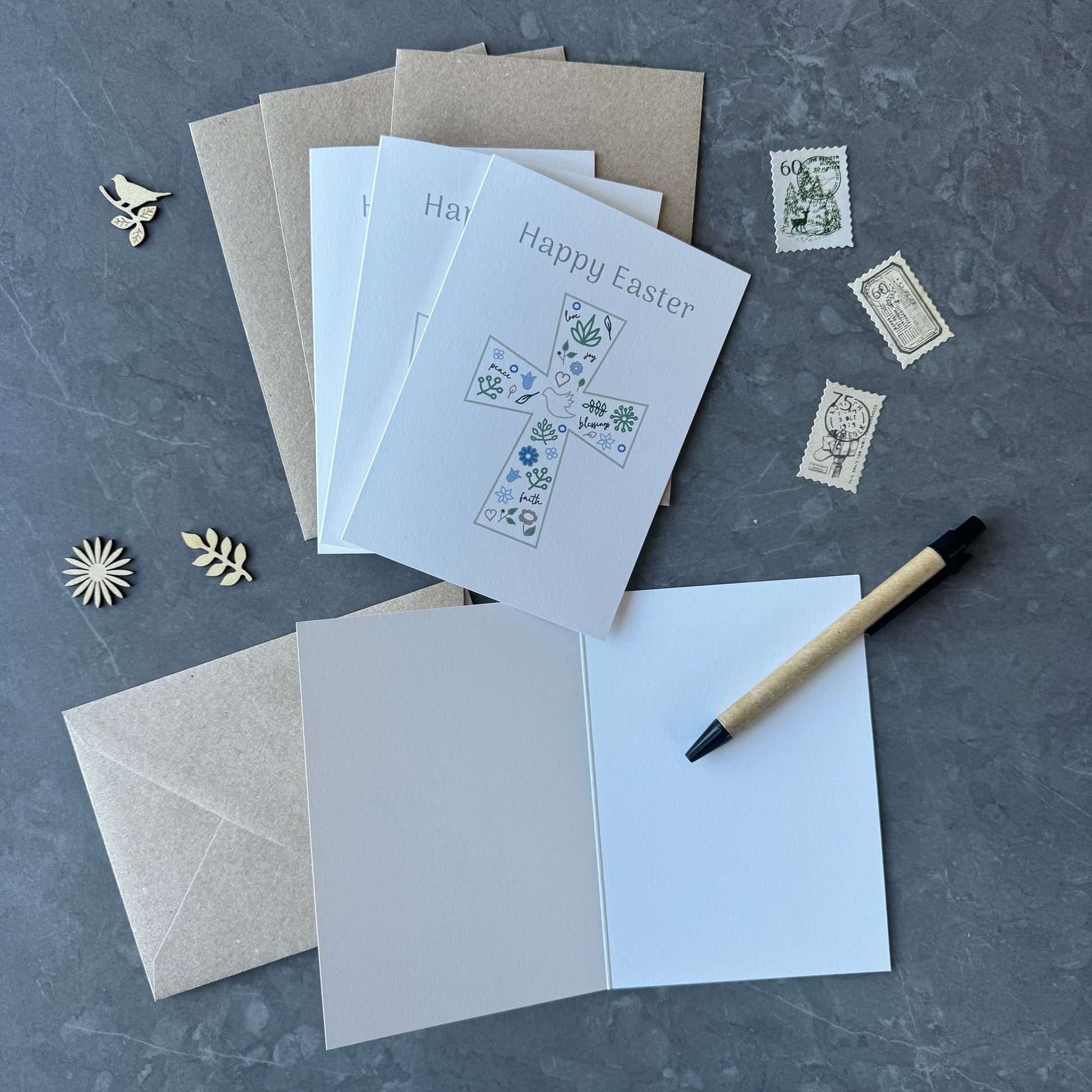 Set of 4 Easter Cards with Crucifix Illustration