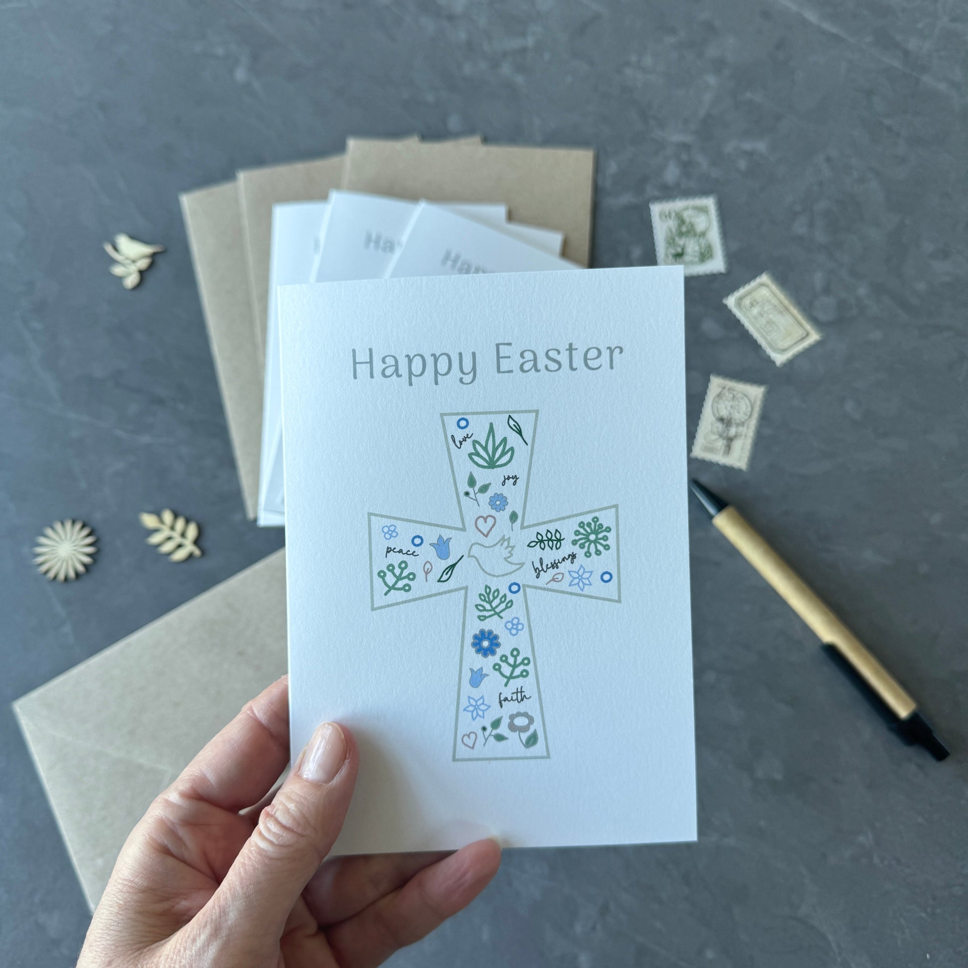 Set of 4 Easter Cards with Crucifix Illustration