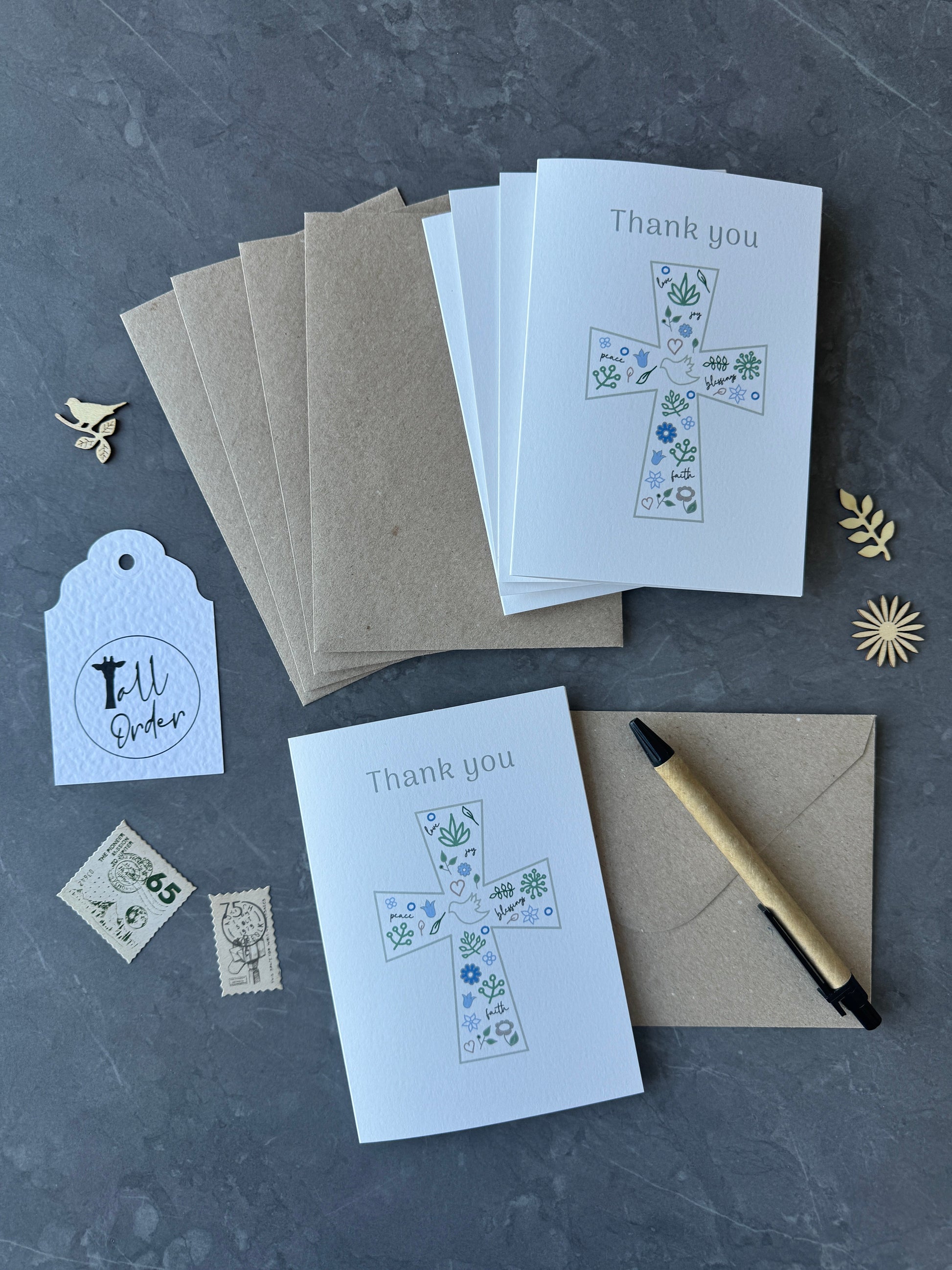 Thank You Note Card Set for Christening and Baptism Celebrations