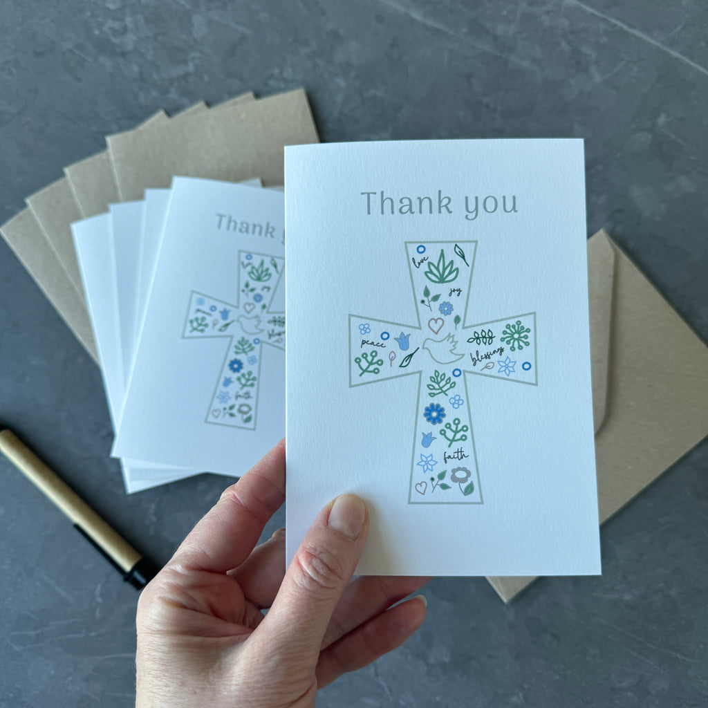 Thank You Note Card Set for Christening and Baptism Celebrations