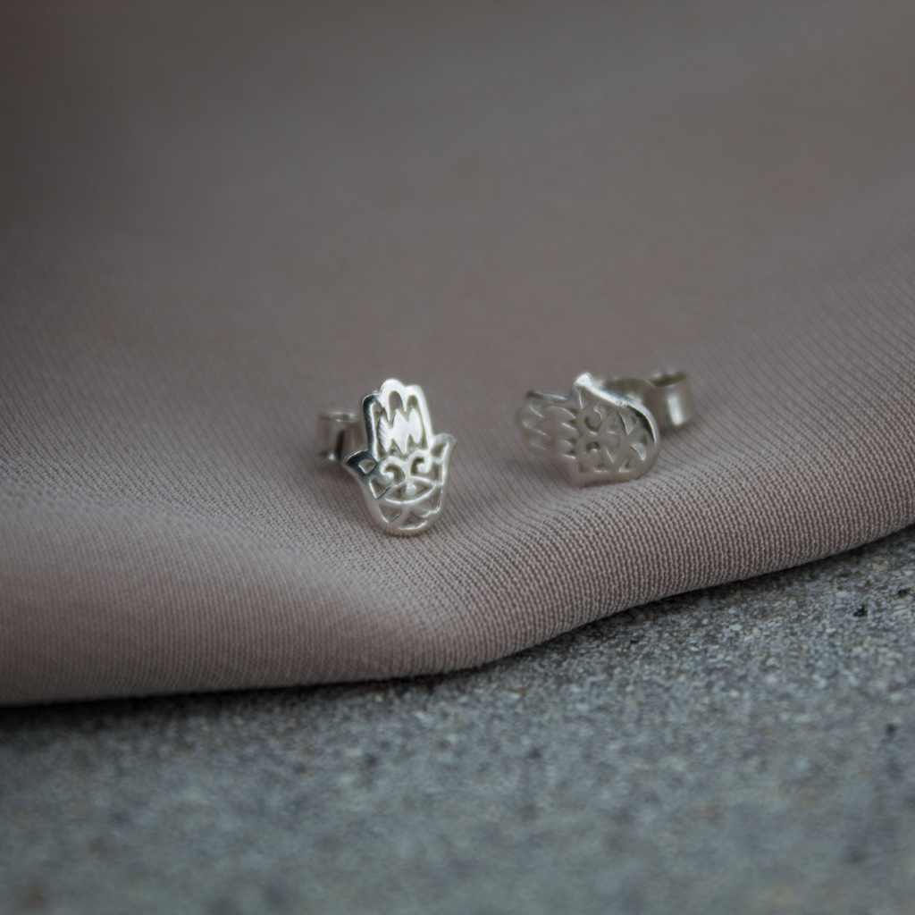 Hand of Fatima Sterling Silver Studs
