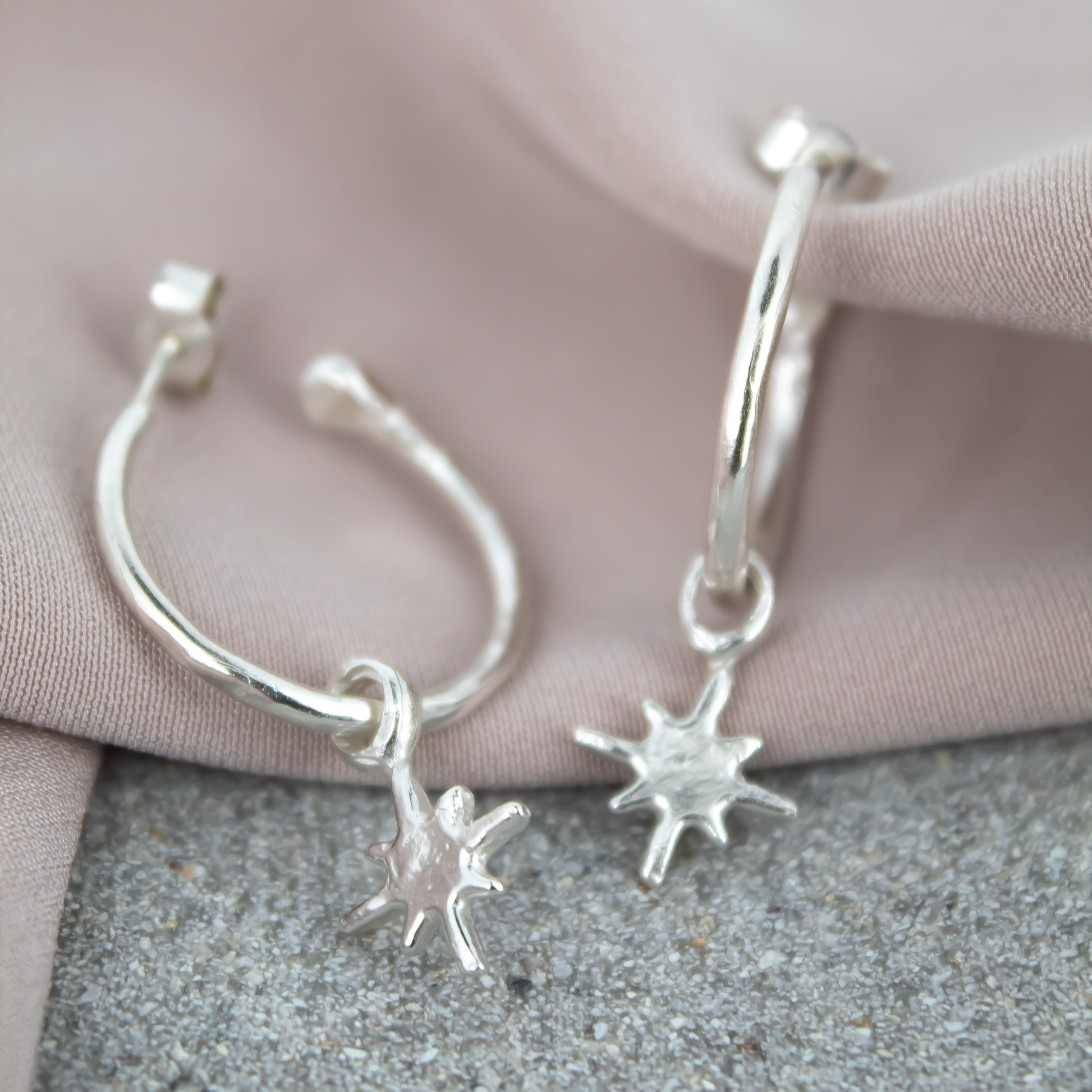 North Star Charm Hoops in Sterling Silver