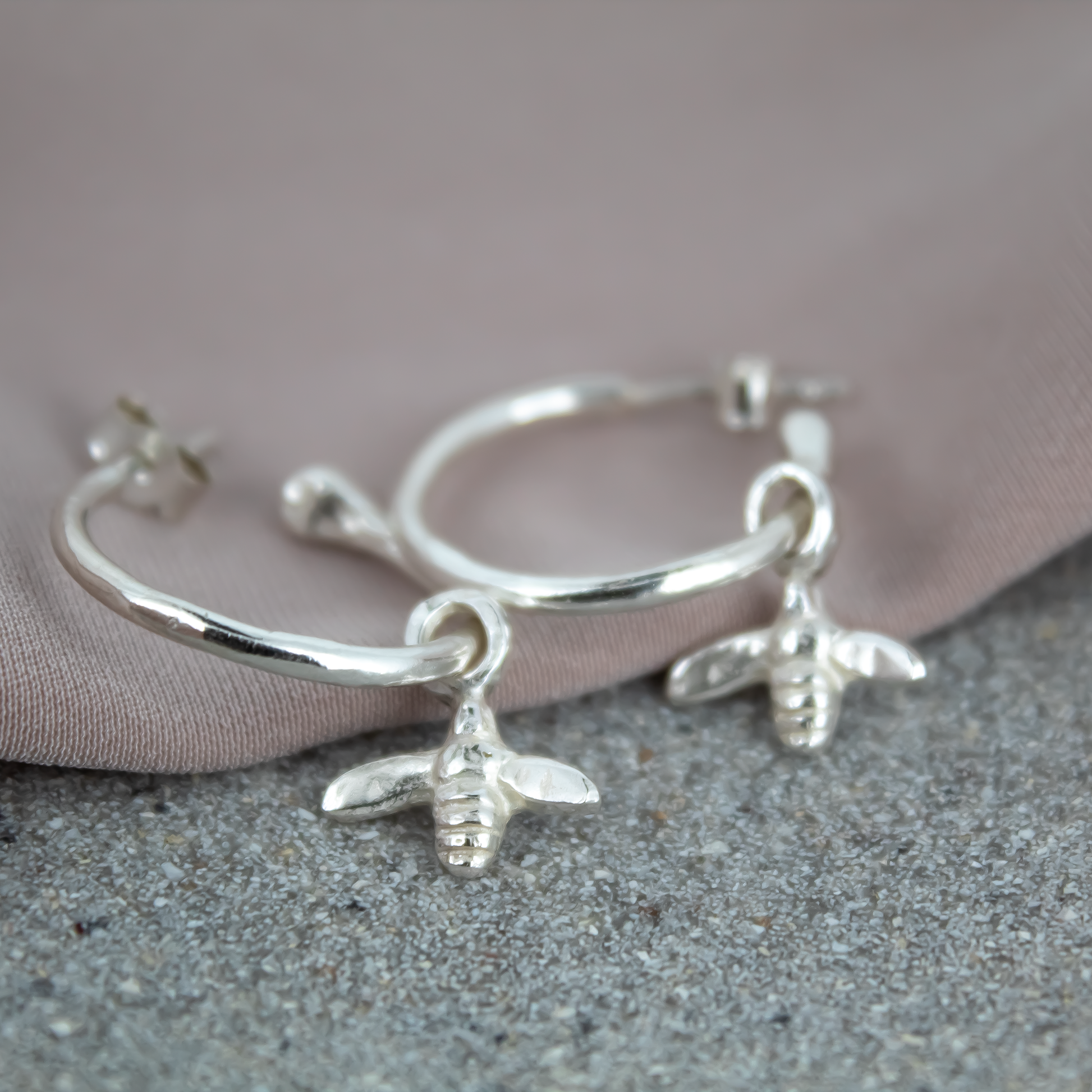 Honey Bee Hoops in Sterling Silver