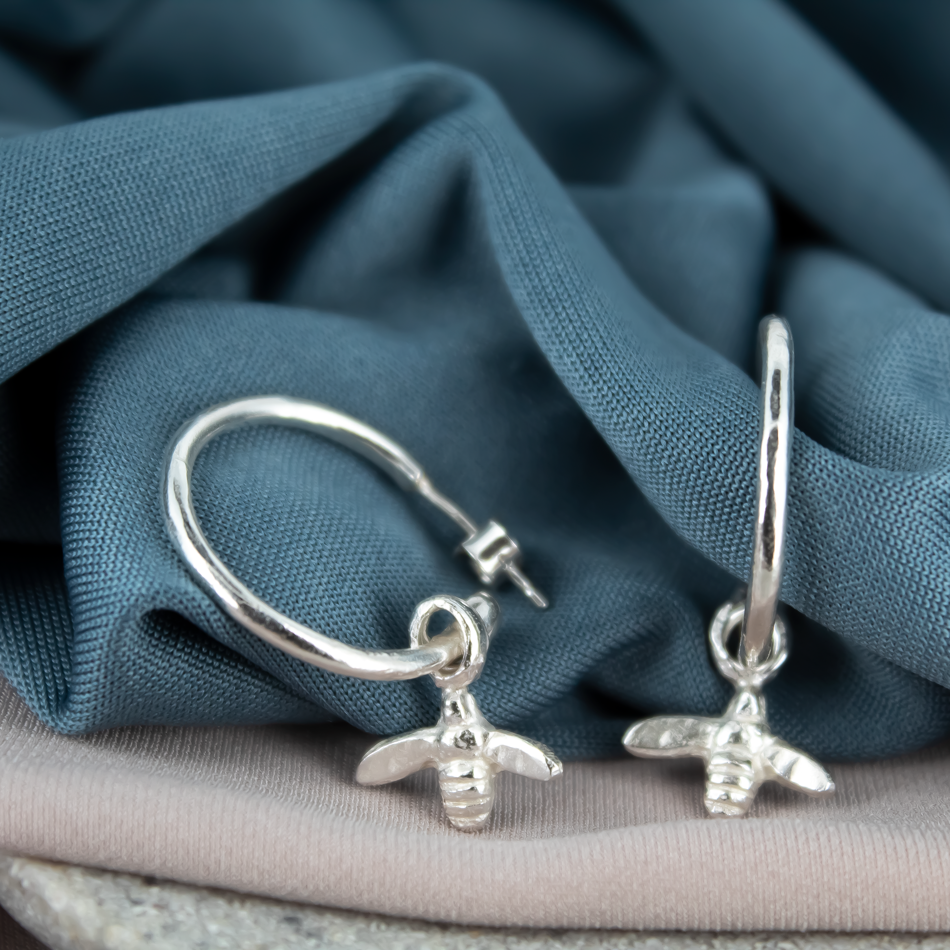 Honey Bee Hoops in Sterling Silver