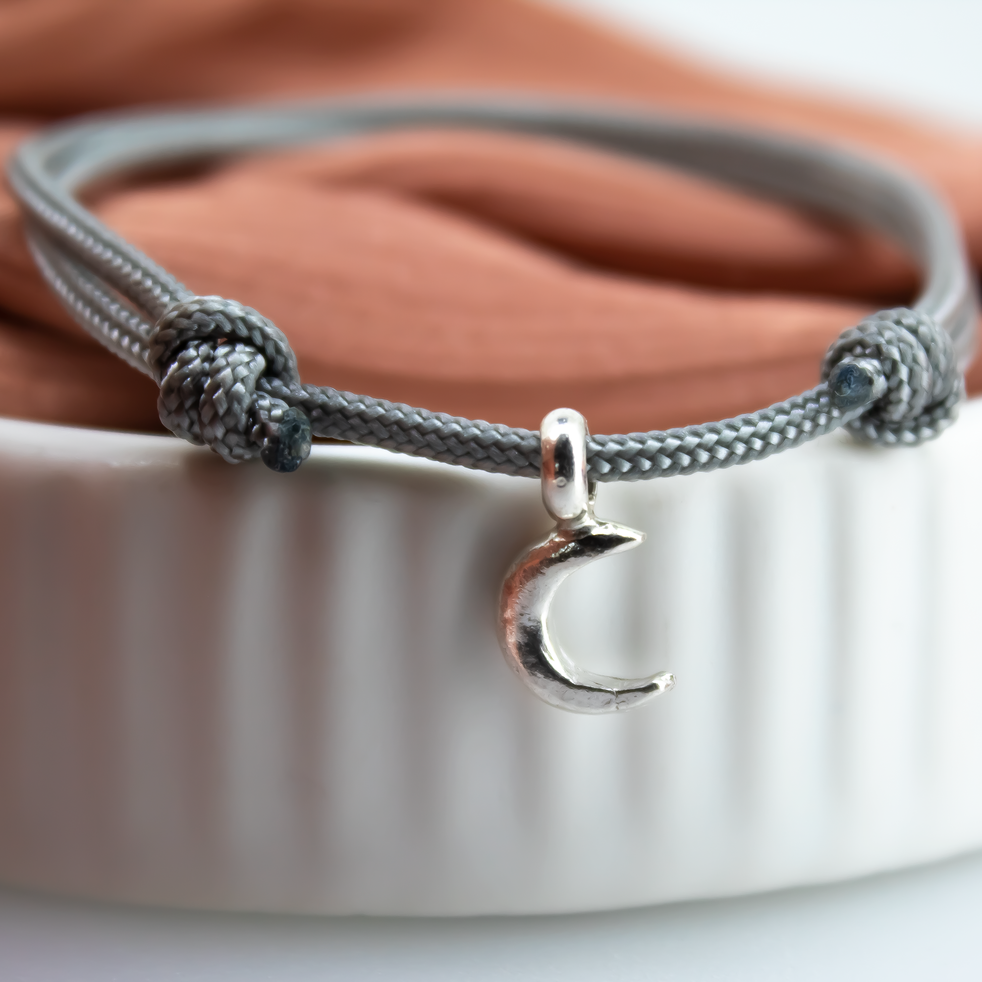 Crescent Moon Rope Bracelet in Recycled Sterling Silver