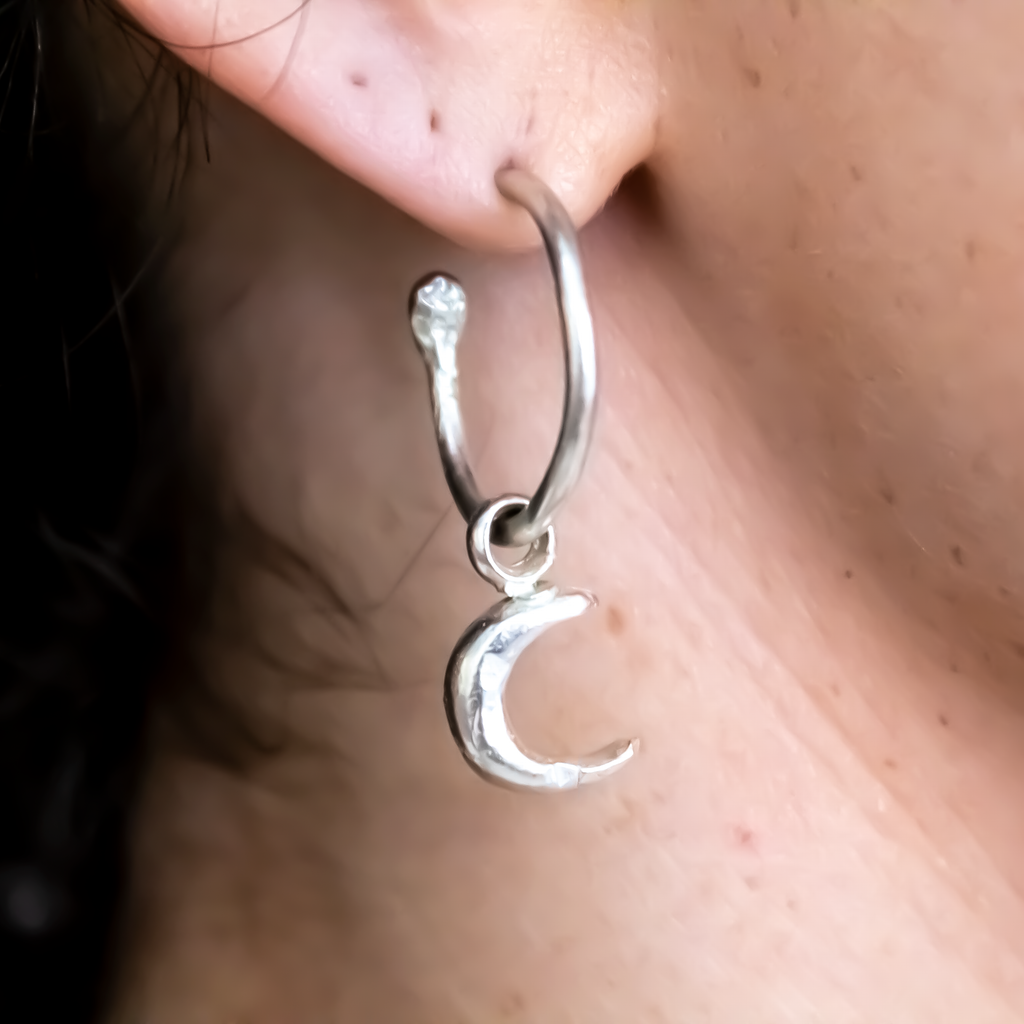 Crescent Moon Silver Hoops