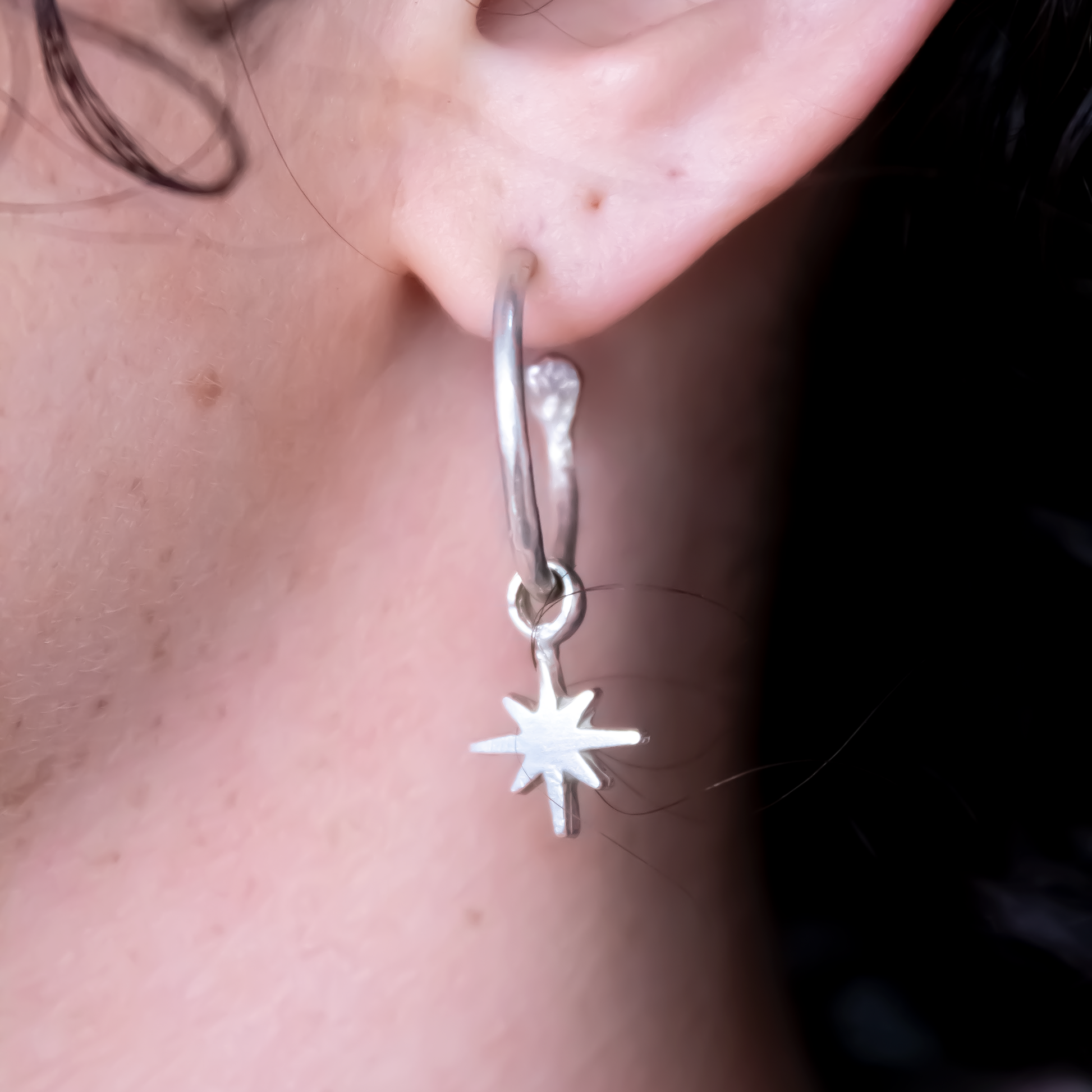 Maxi North Star Charm Hoops in Sterling Silver