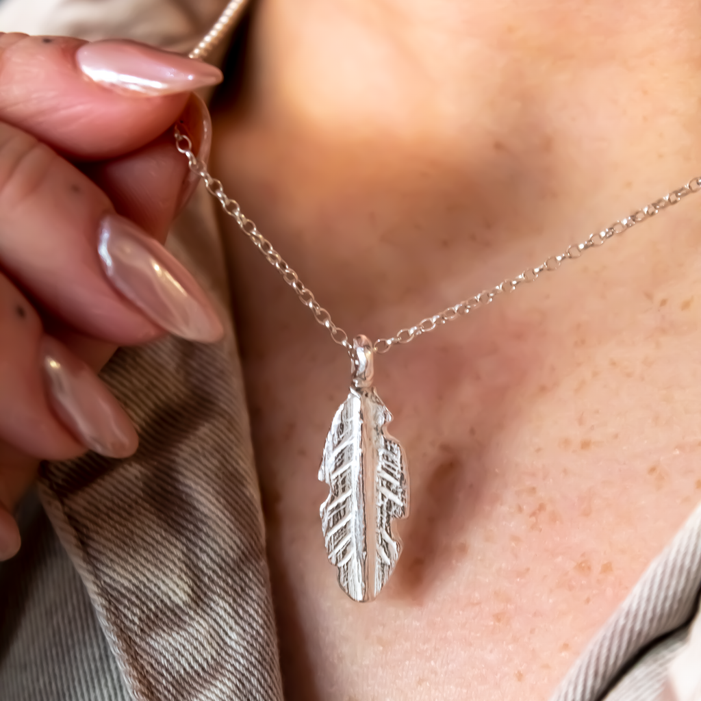 Recycled Sterling Silver Feather Necklace