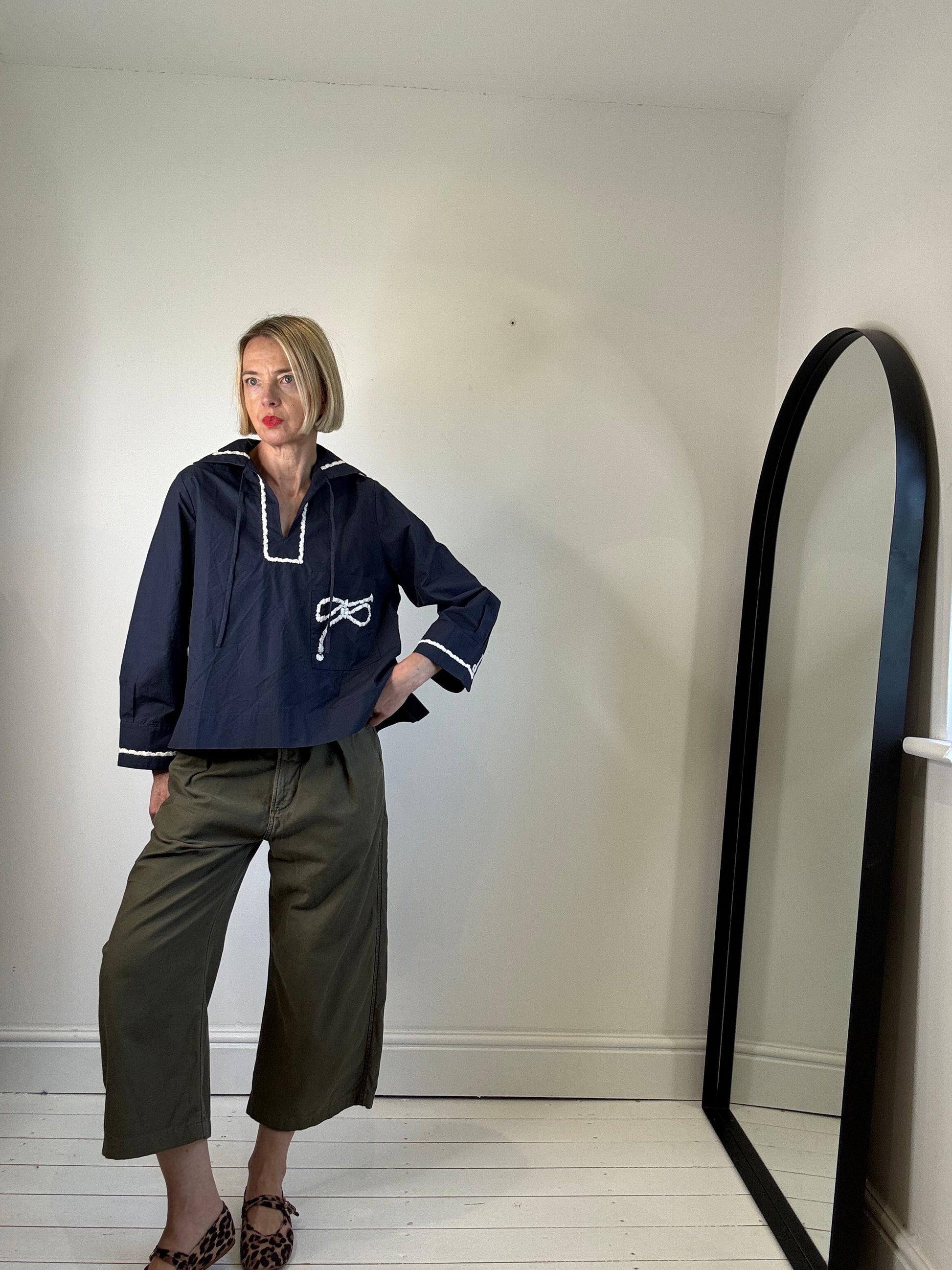 Nautical Navy Cotton Top with Rope Pocket Detail