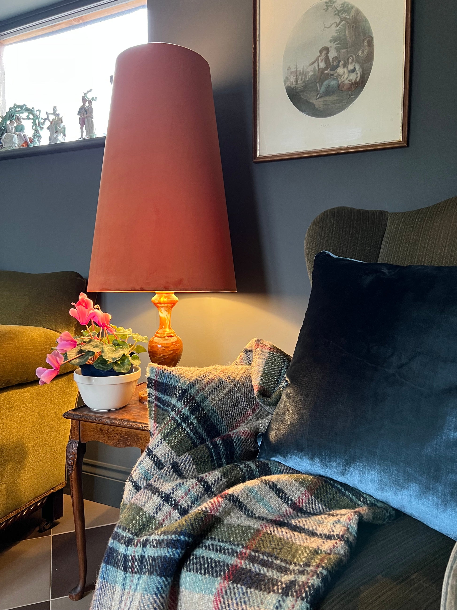 Burnt orange Velvet cone lampshade, extra tall lampshade