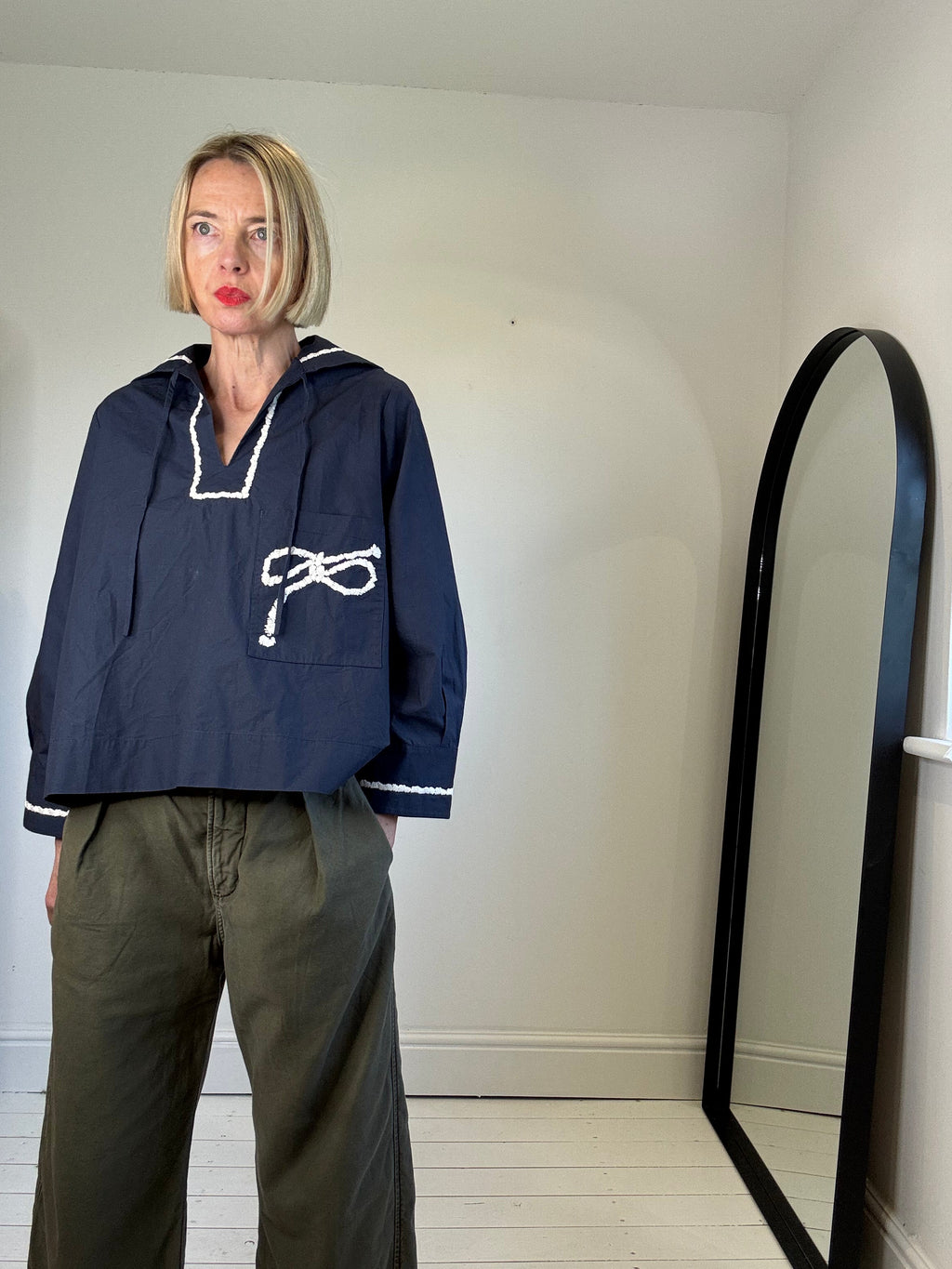 Nautical Navy Cotton Top with Rope Pocket Detail