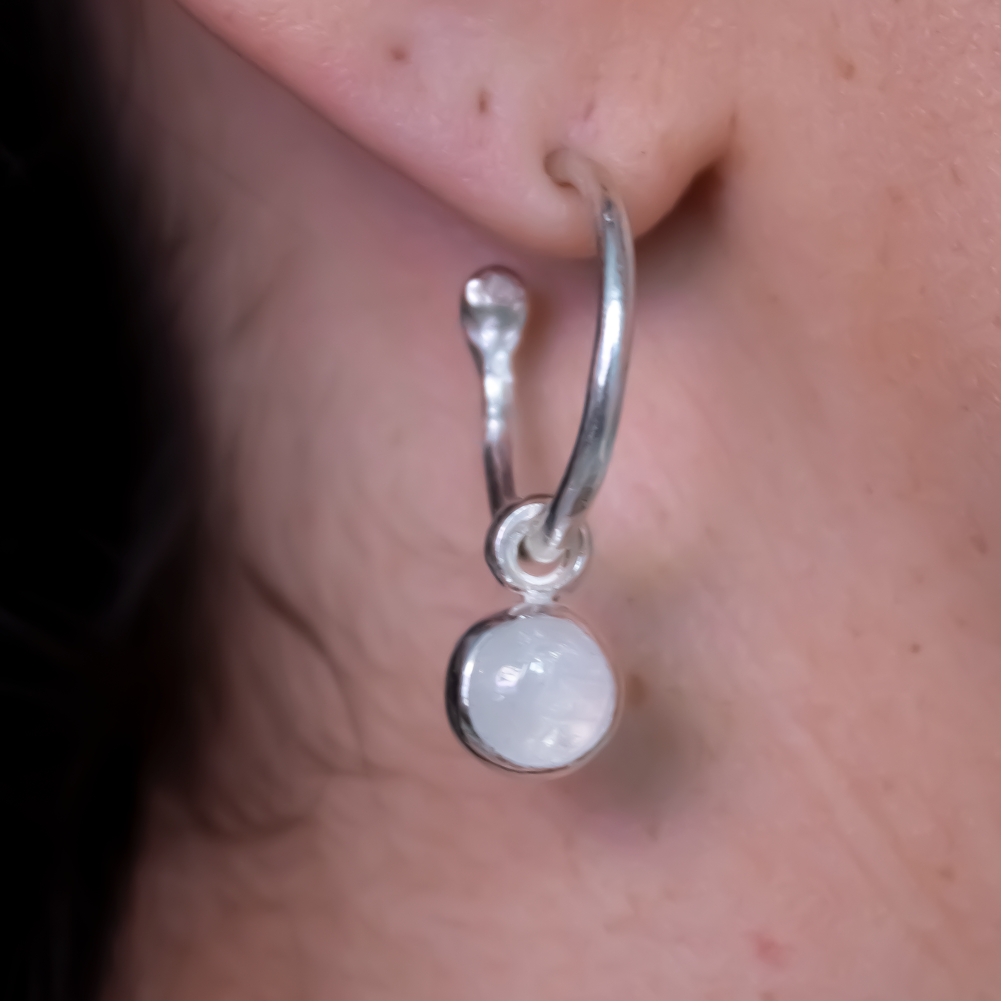 Moonstone Hoops in Sterling Silver