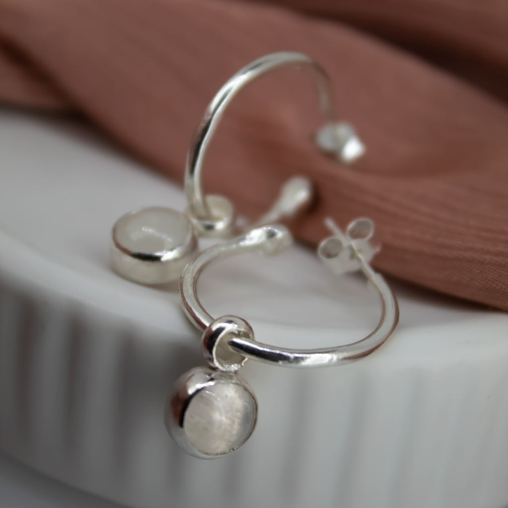Moonstone Hoops in Sterling Silver