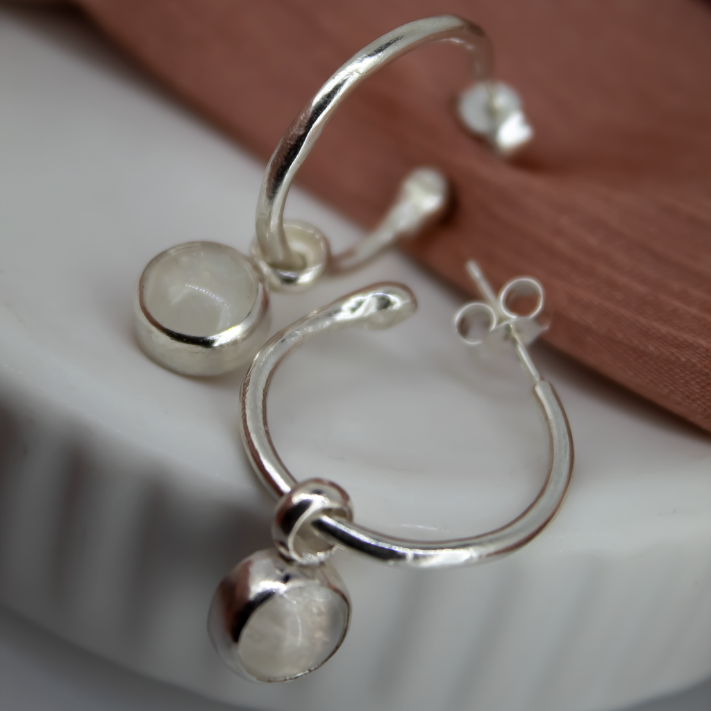 Moonstone Hoops in Sterling Silver