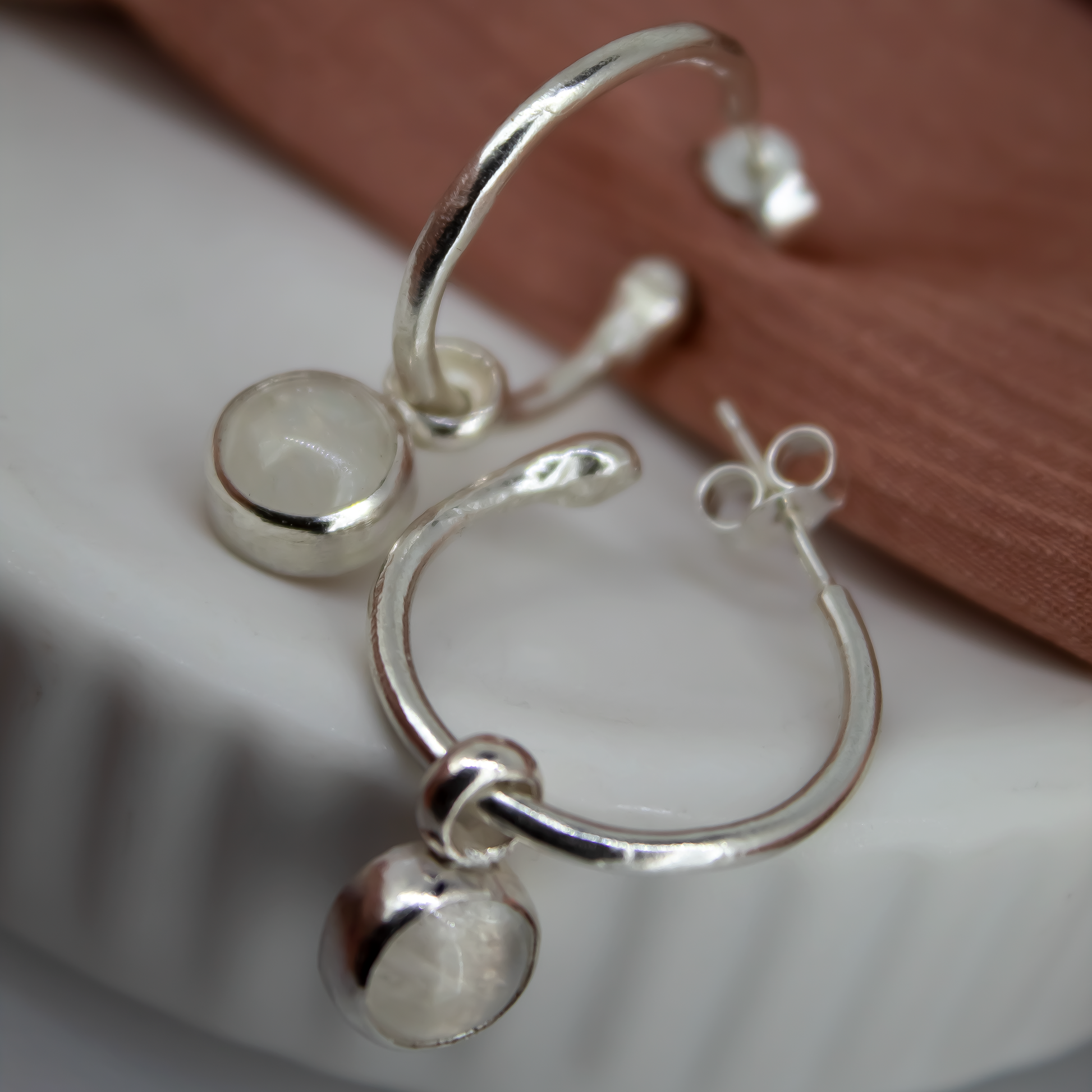 Moonstone Hoops in Sterling Silver