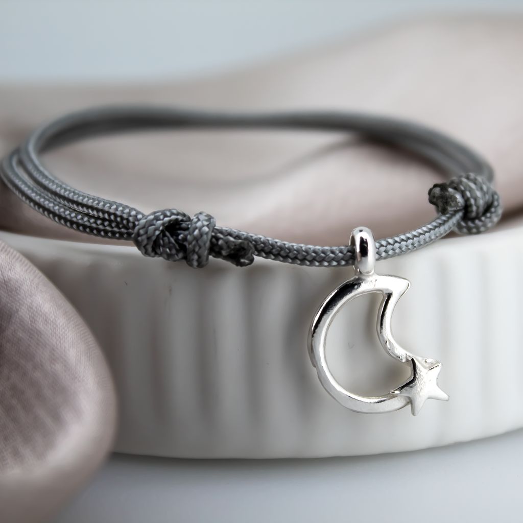 Moon and Back Sterling Silver Rope Bracelet