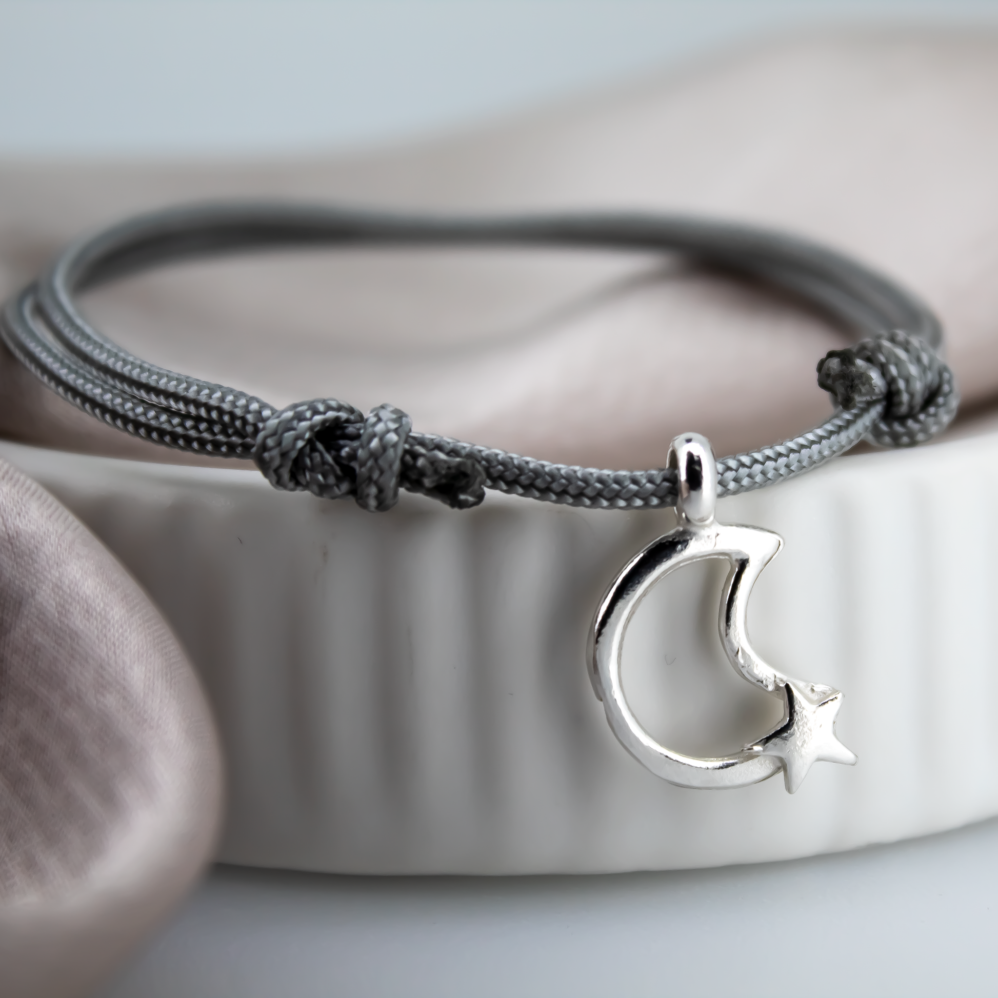 Moon and Back Sterling Silver Rope Bracelet