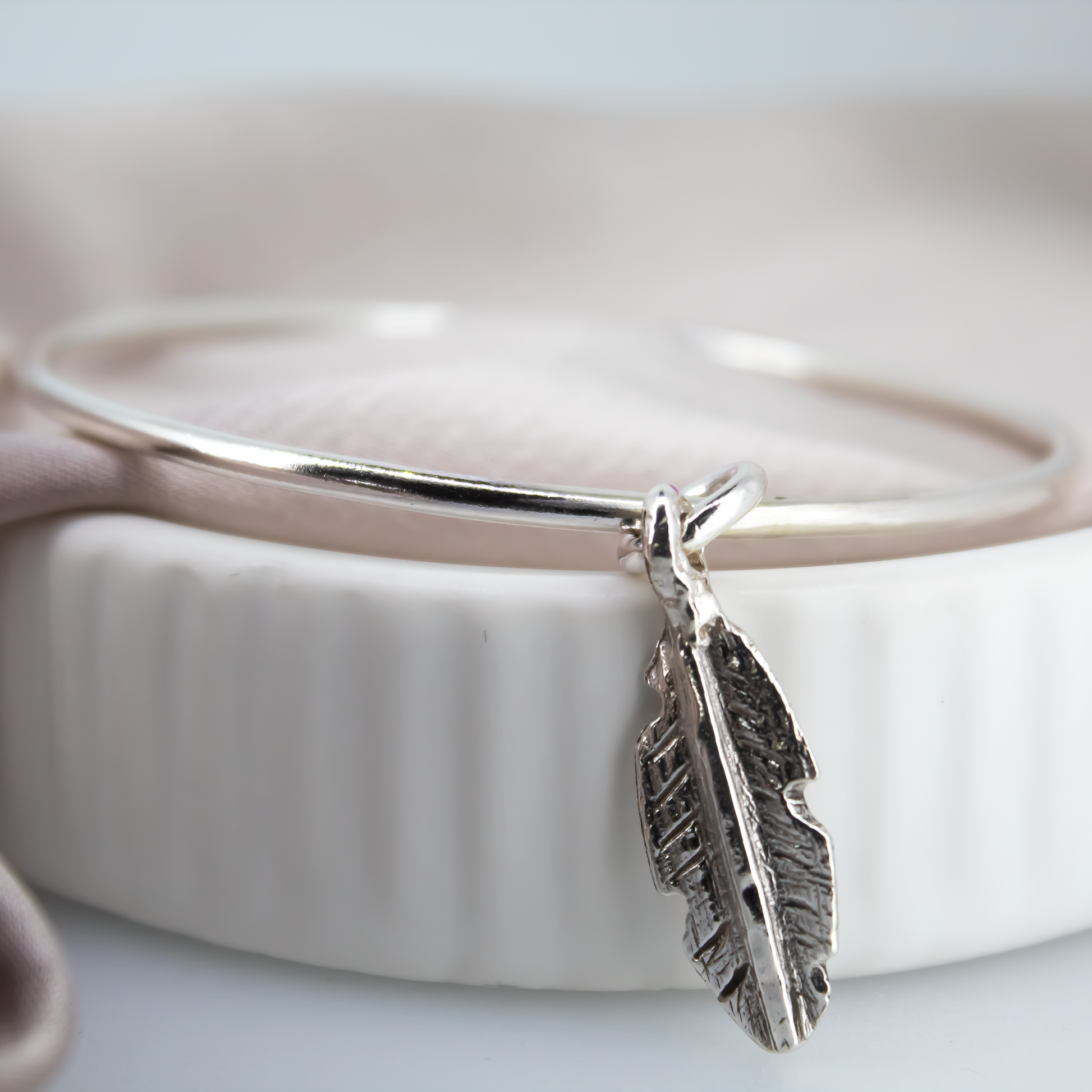 Recycled Silver Feather Charm Bangle