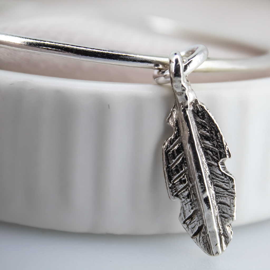 Recycled Silver Feather Charm Bangle