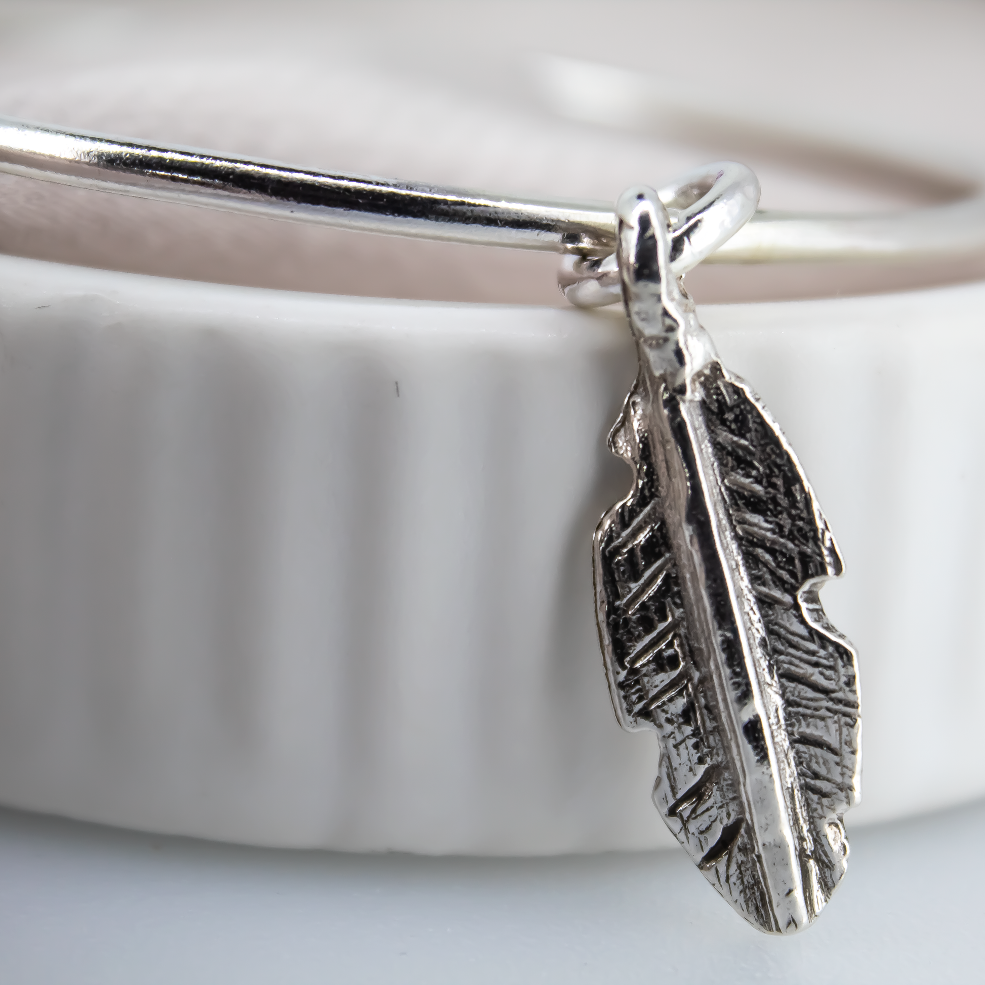 Recycled Silver Feather Charm Bangle