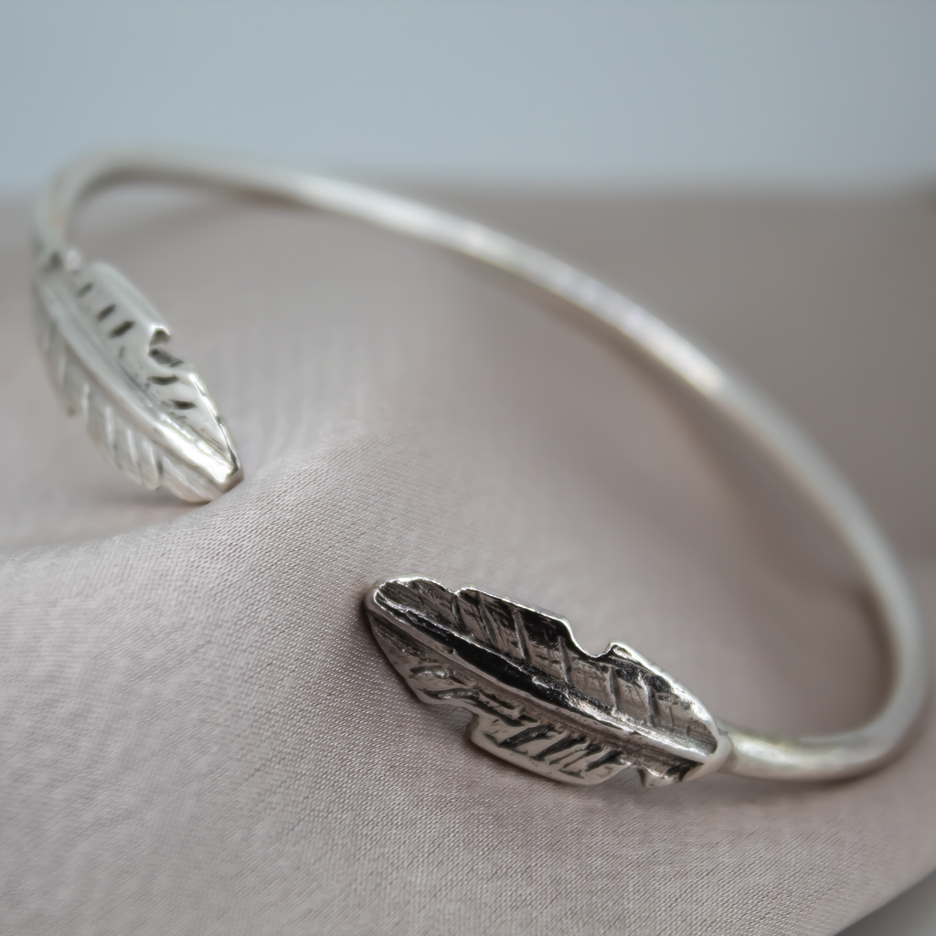Sterling Silver Feather Cuff Bangle