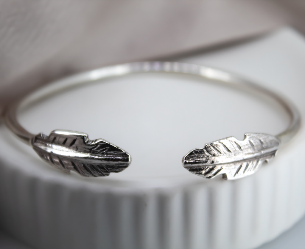Sterling Silver Feather Cuff Bangle