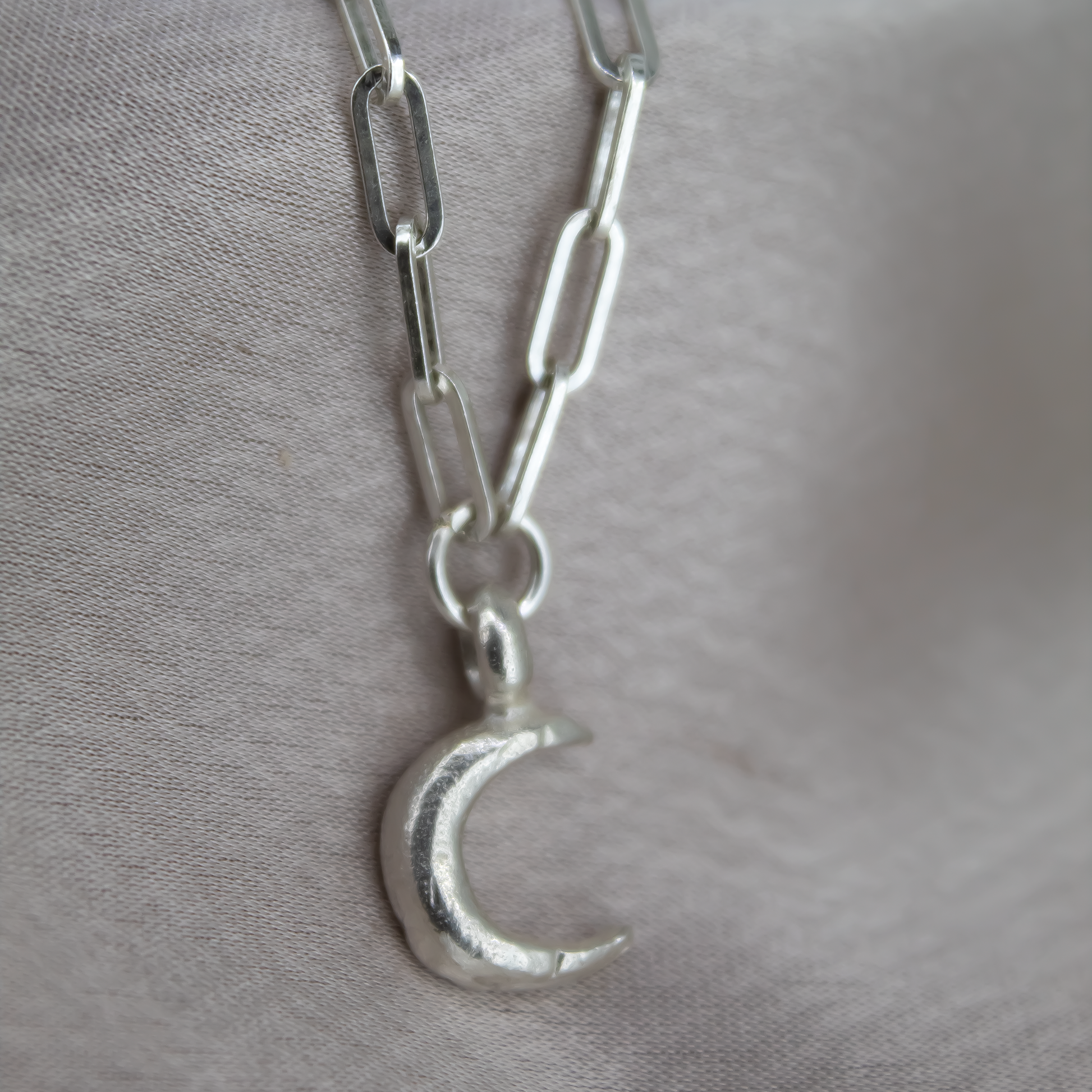 Crescent Moon Trace Chain Necklace in Sterling Silver