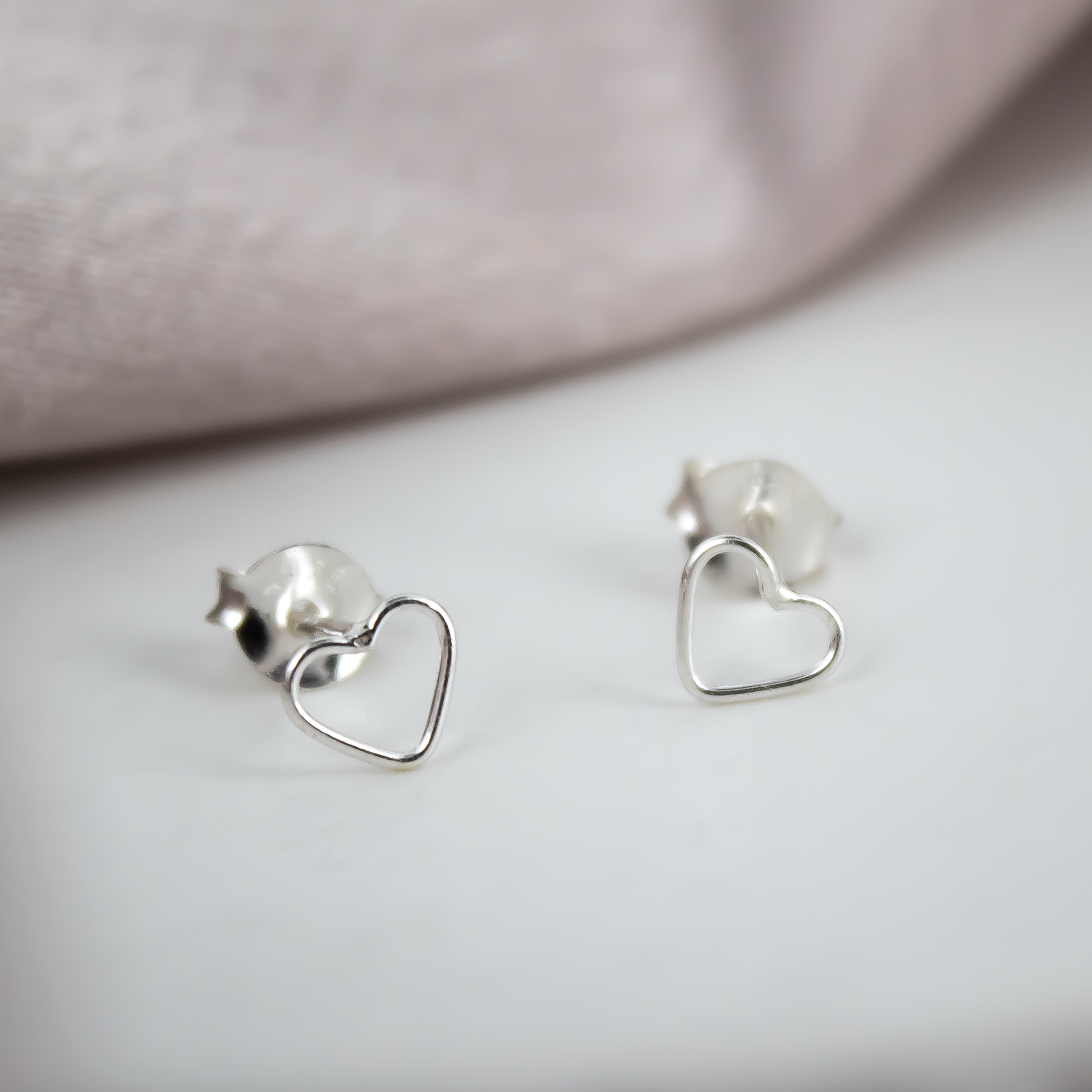 Mini Open Heart Studs in Sterling Silver