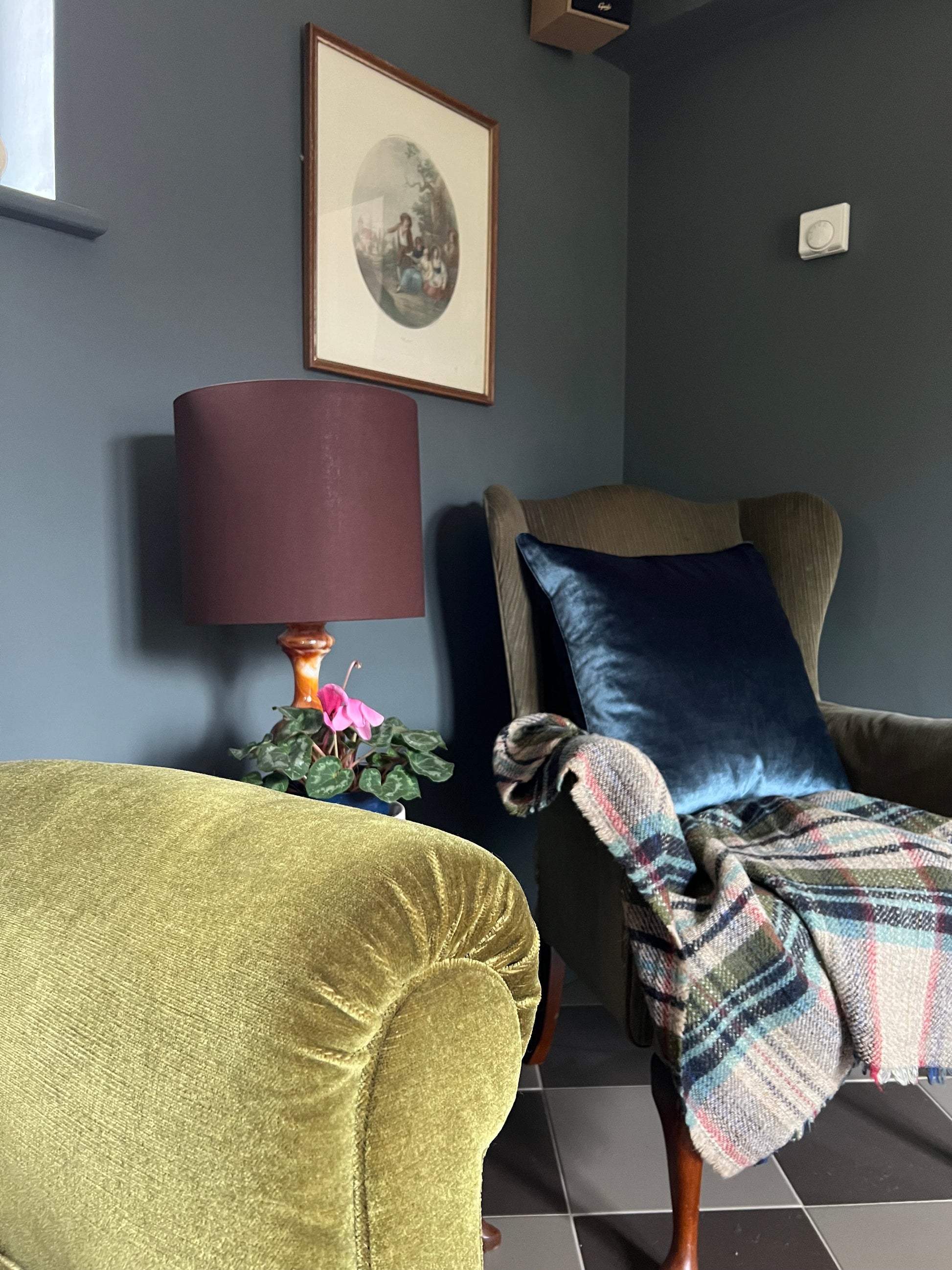 Brown cotton drum lampshade/ ceiling shade with a white lining