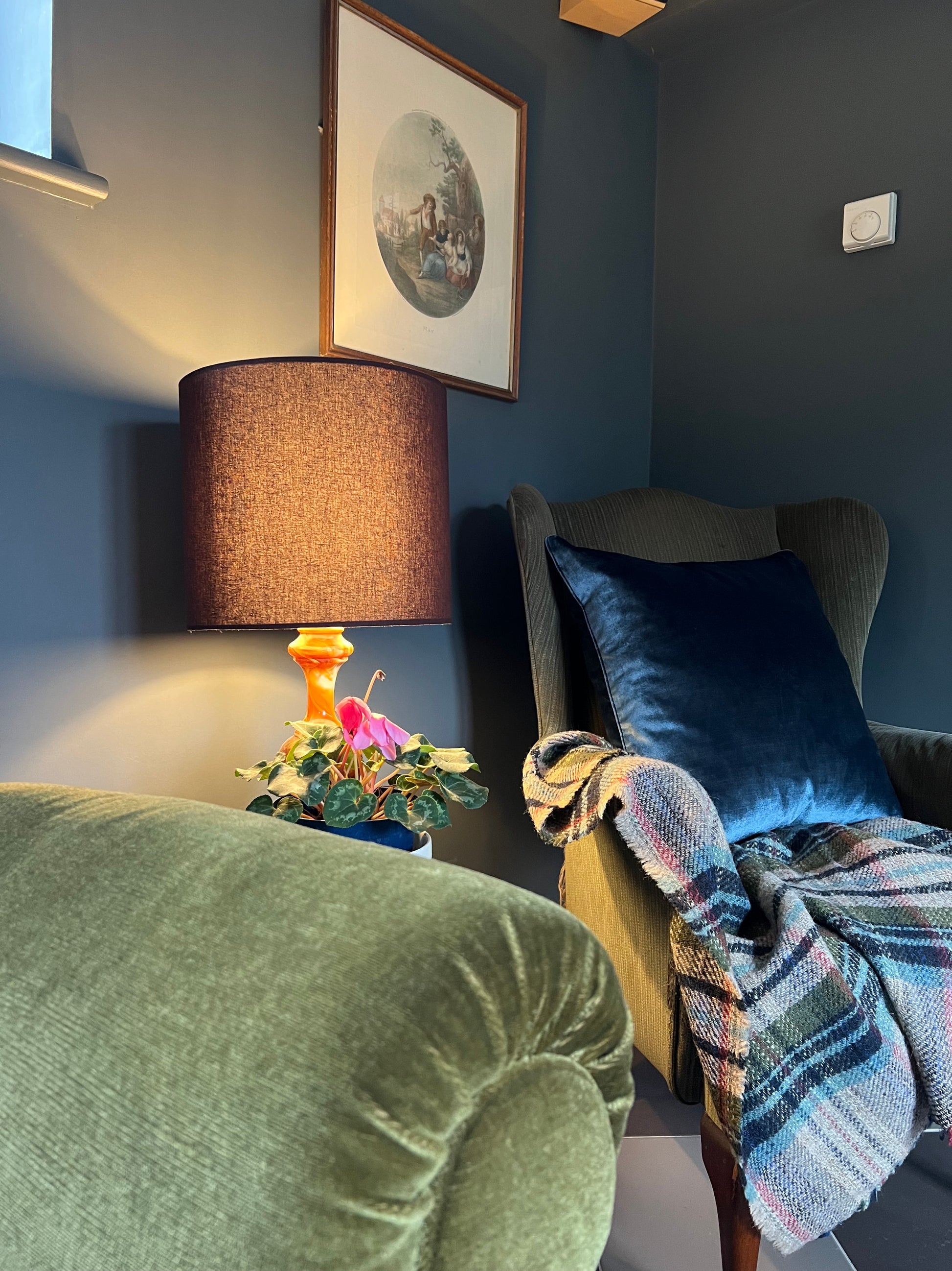 Brown cotton drum lampshade/ ceiling shade with a white lining