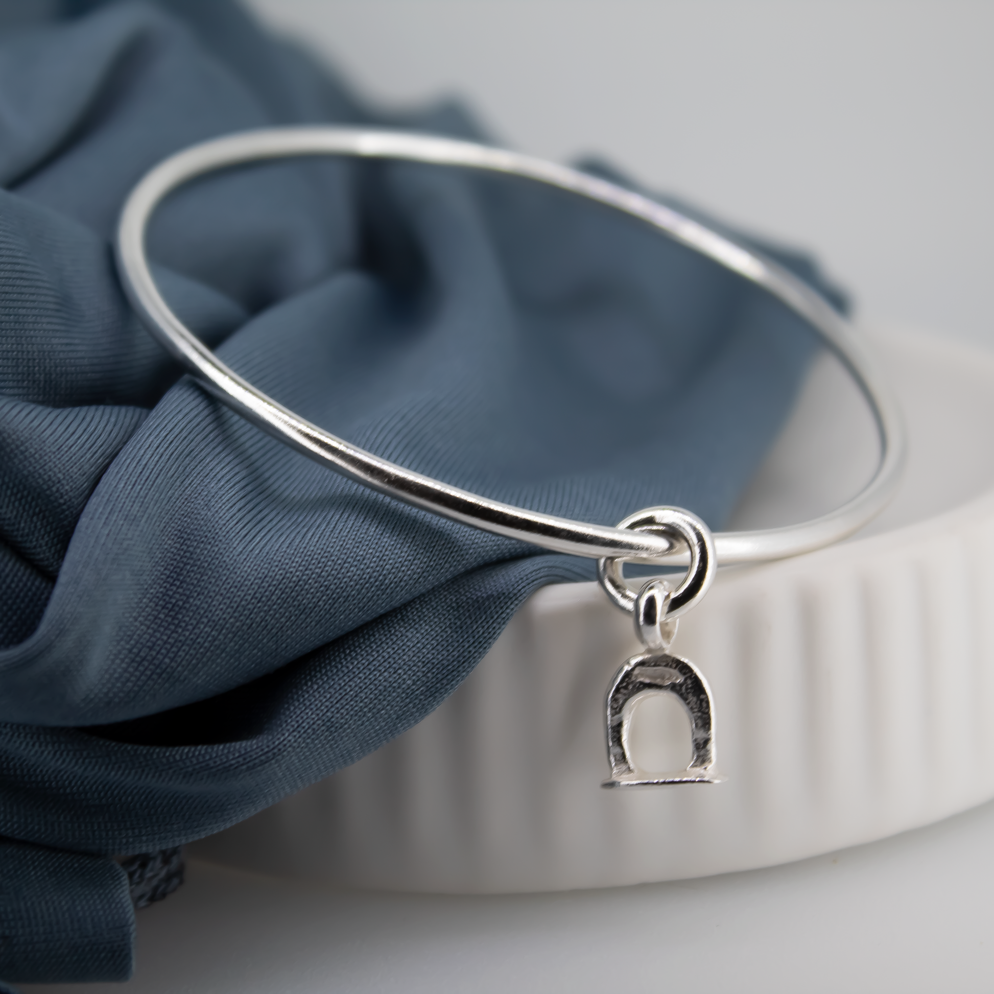 Sterling Silver Stirrup Charm Bangle