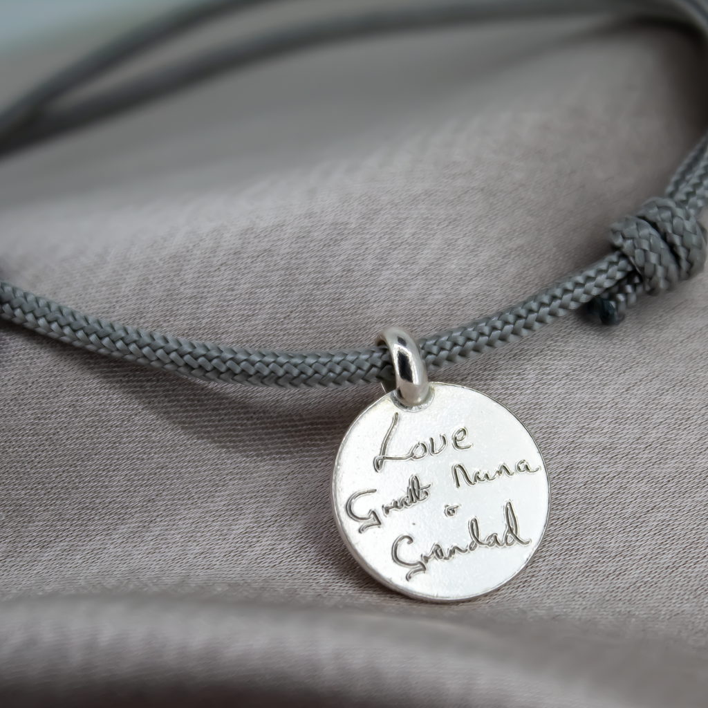 Personalised Disc Rope Bracelet in Sterling Silver