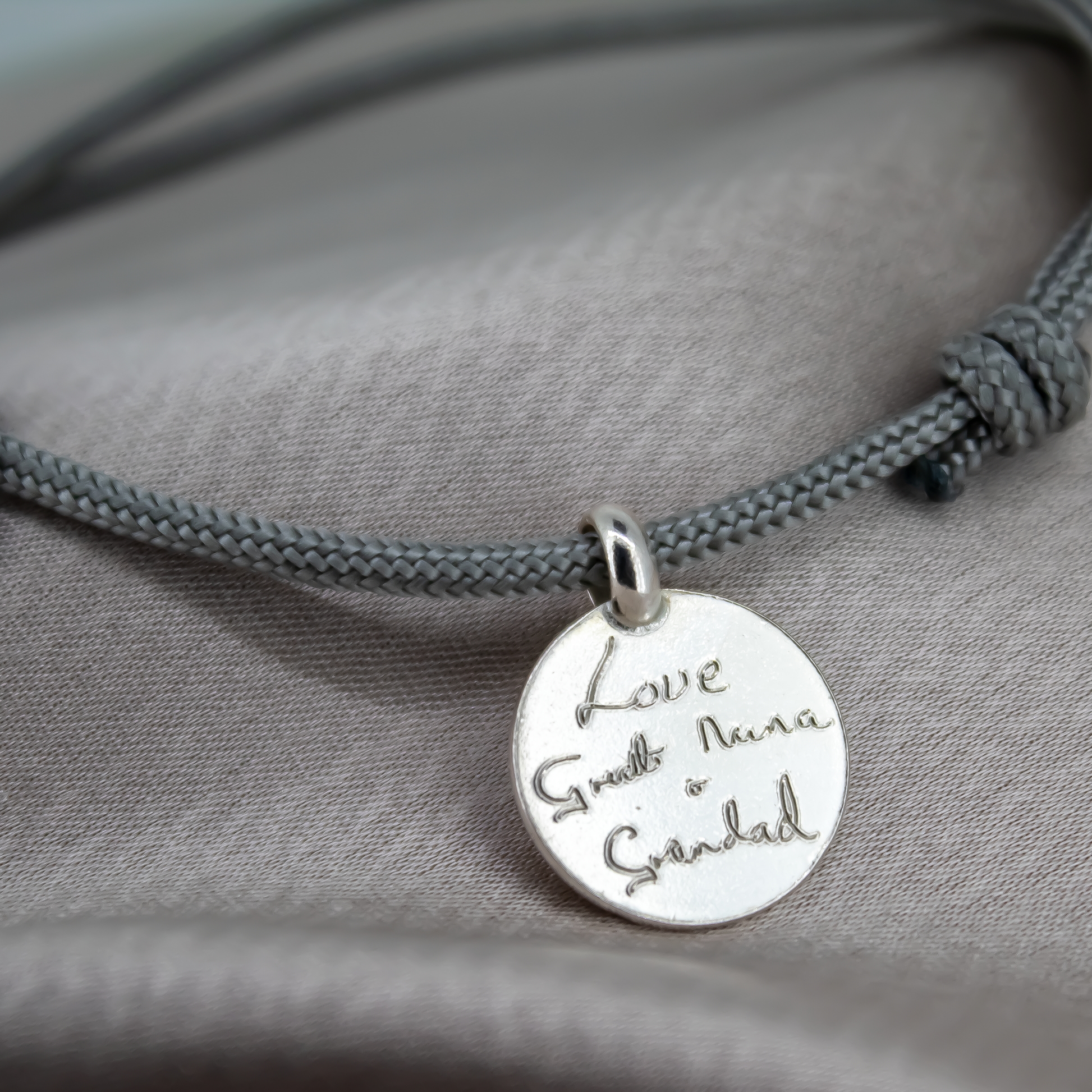 Personalised Disc Rope Bracelet in Sterling Silver