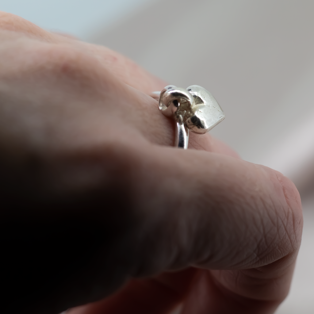 Baby Heart Dangle Ring in Recycled Sterling Silver