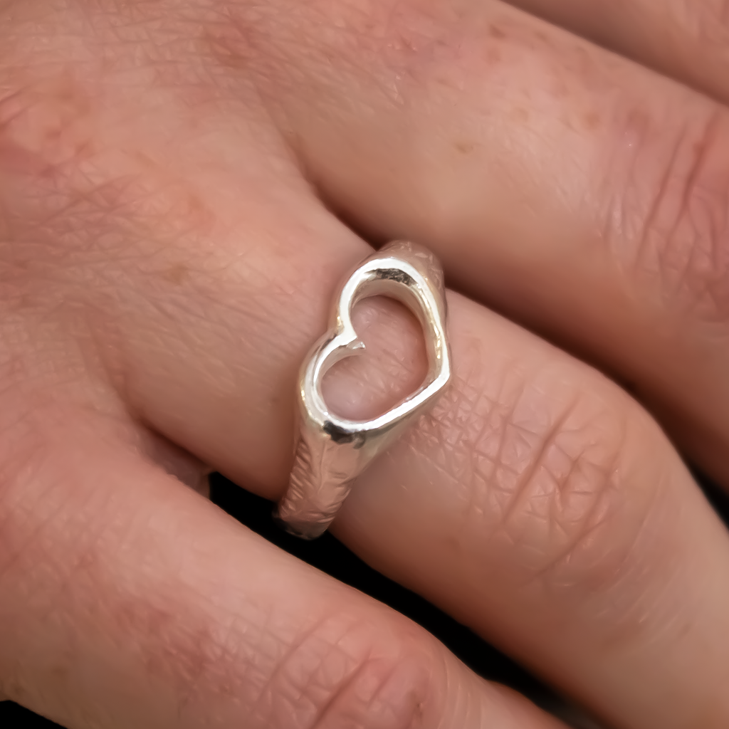 Open Heart Sterling Silver Signet Ring
