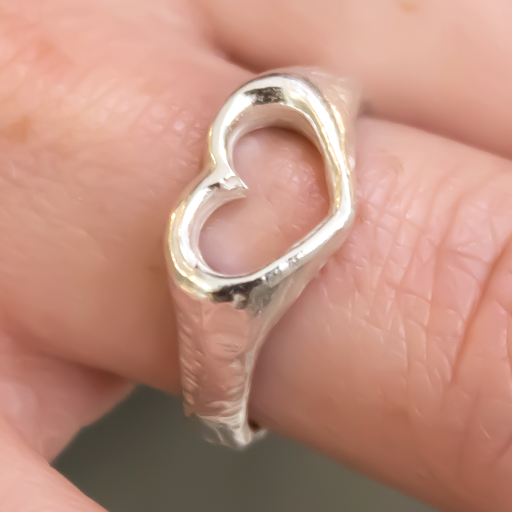 Open Heart Sterling Silver Signet Ring