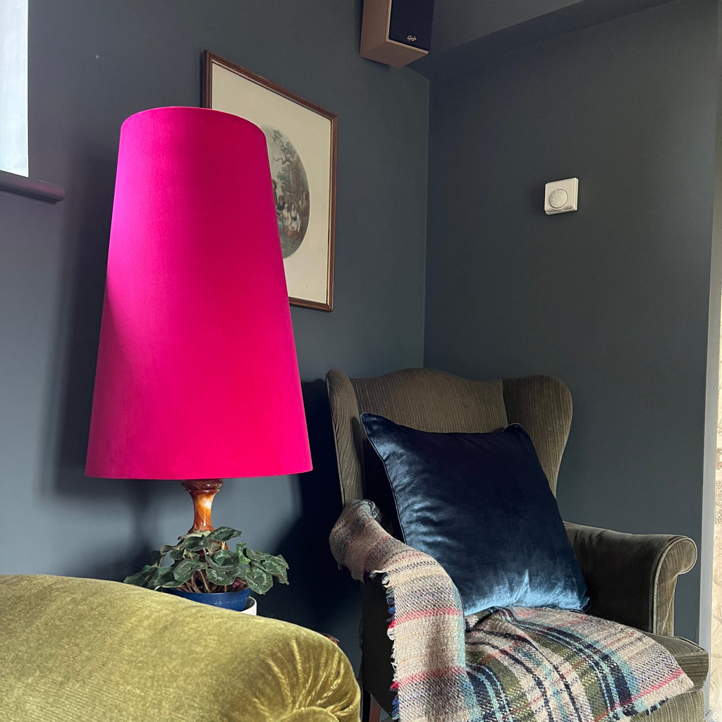 Cerise pink Velvet cone lampshade, extra tall lampshade