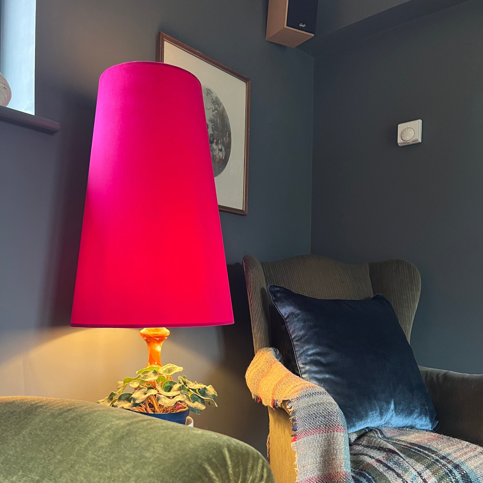 Cerise pink Velvet cone lampshade, extra tall lampshade