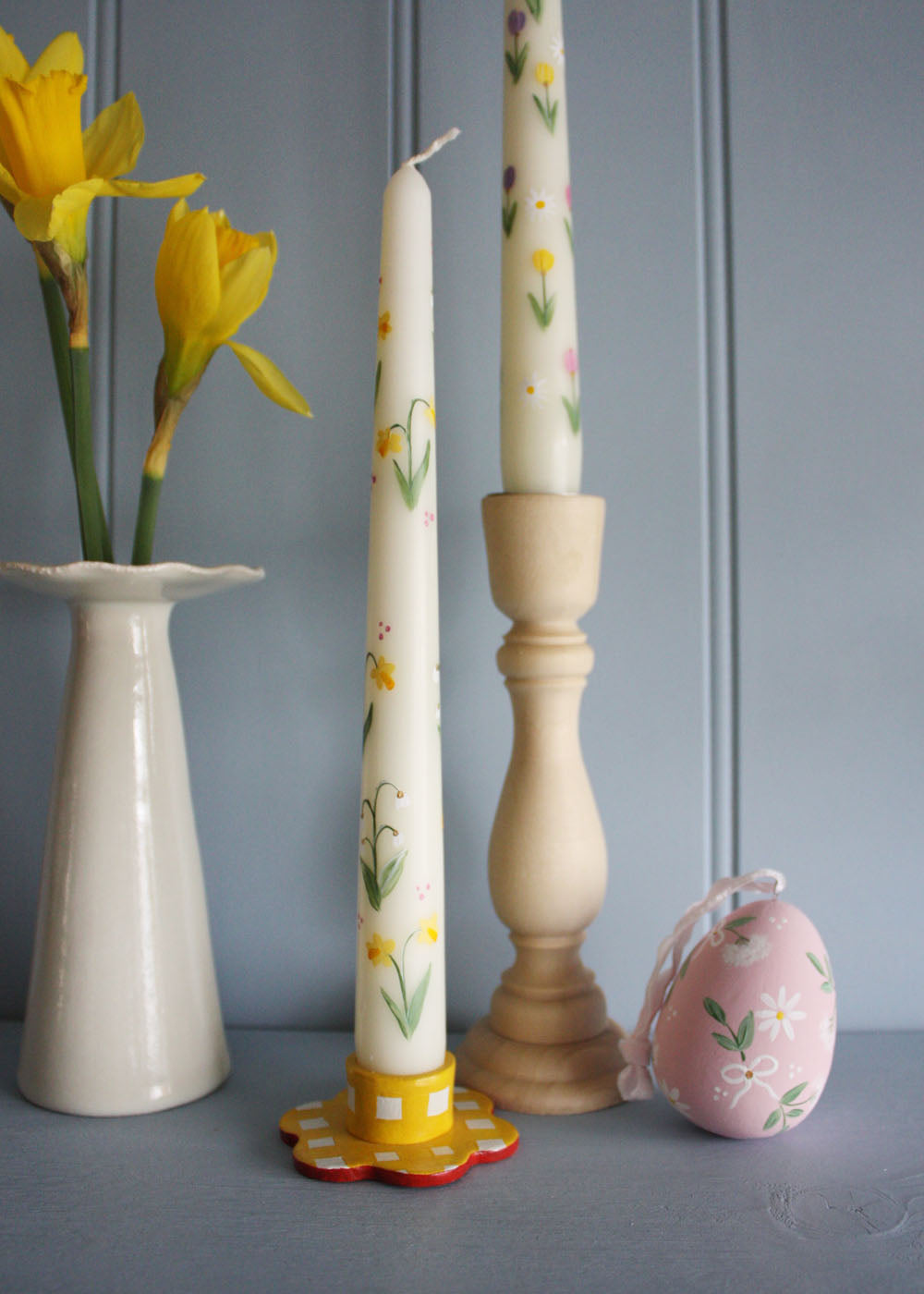 Daffodils and Snowdrops Hand Painted Candle