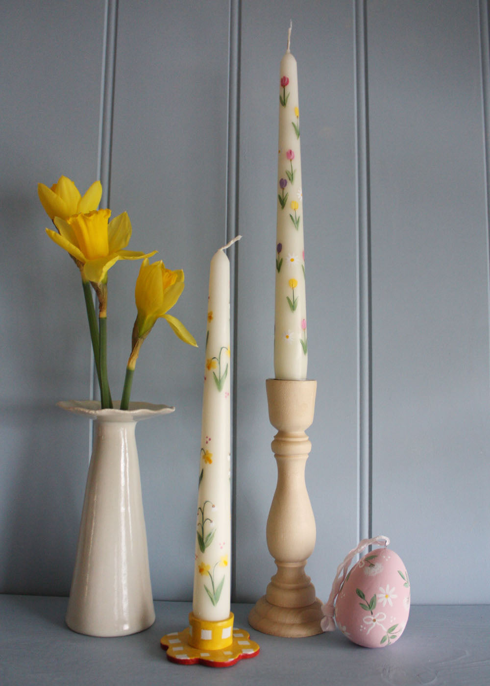 Daffodils and Snowdrops Hand Painted Candle