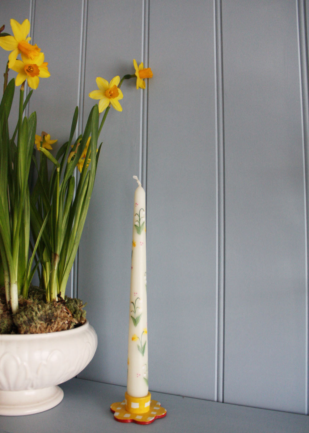 Daffodils and Snowdrops Hand Painted Candle
