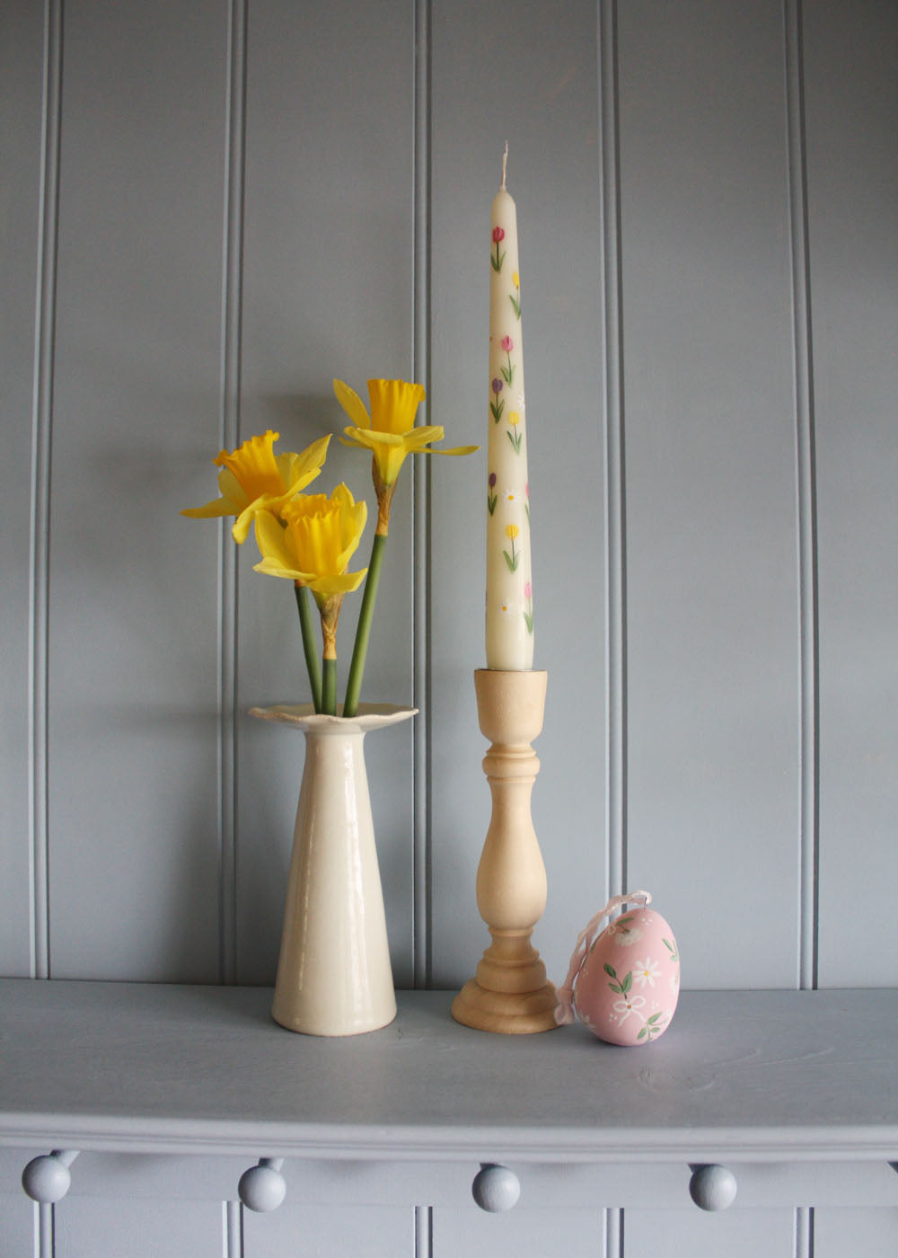 Hand Painted Tulips and Daisies Candle