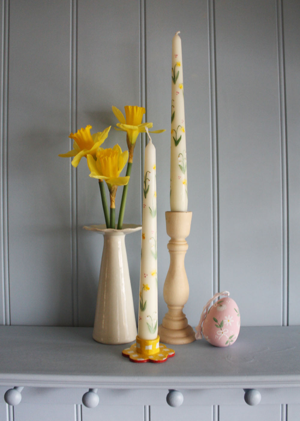 Hand Painted Tulips and Daisies Candle