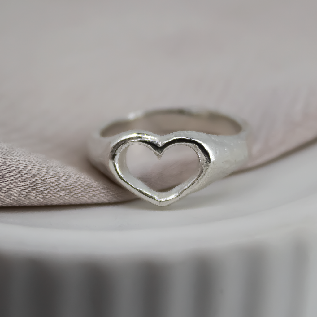 Open Heart Sterling Silver Signet Ring