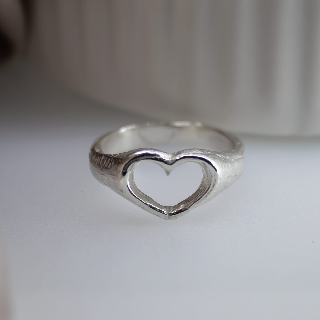 Open Heart Sterling Silver Signet Ring
